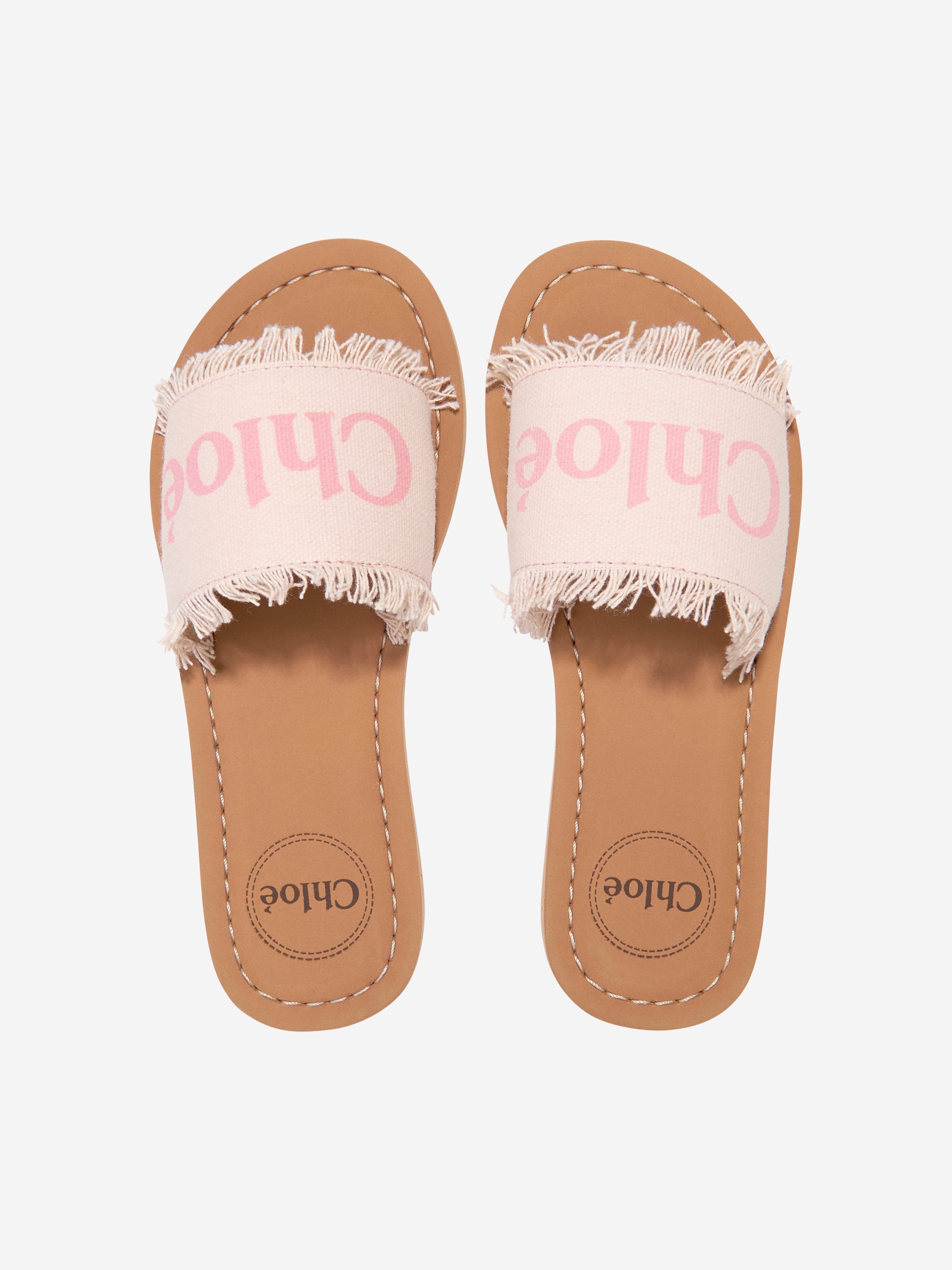 Chloé Girls Fringed Textile Sliders in Pink