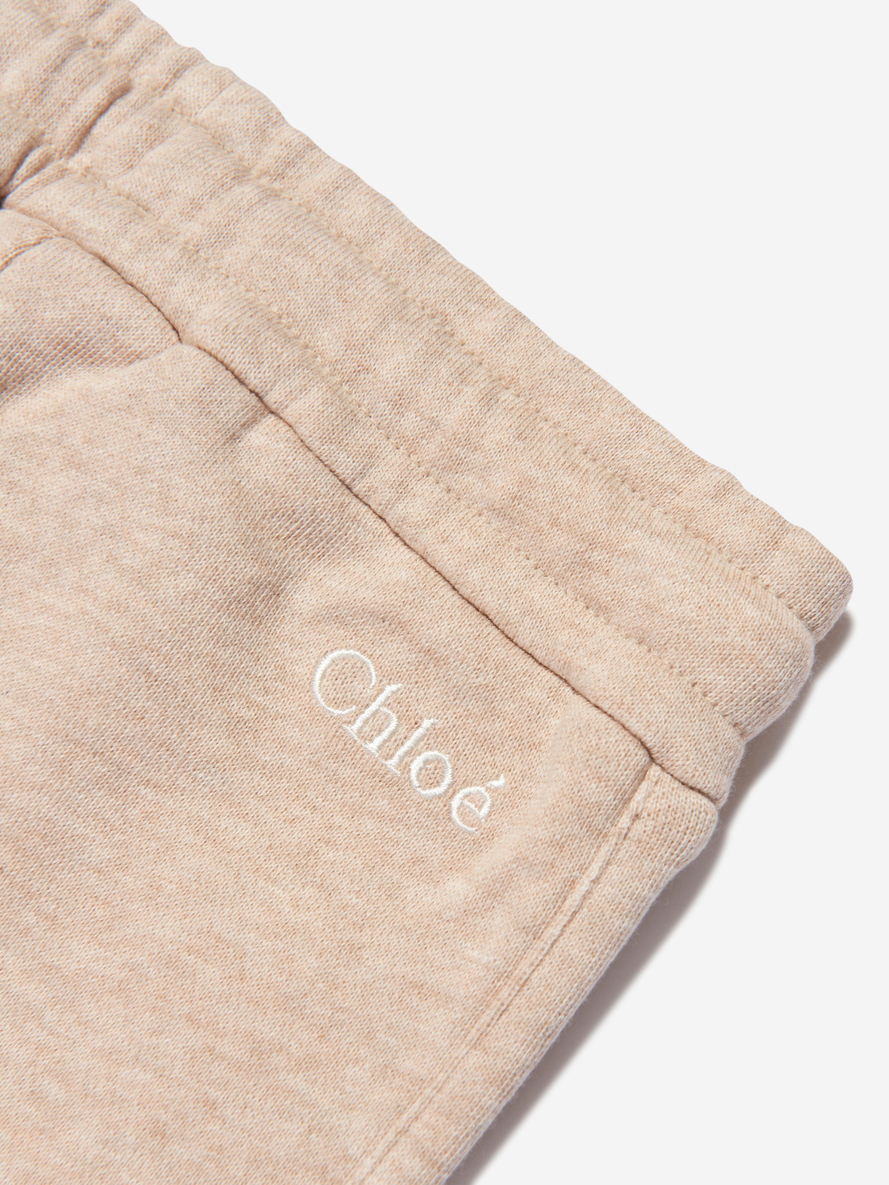 Chloé Girls Organic Cotton Joggers in Beige