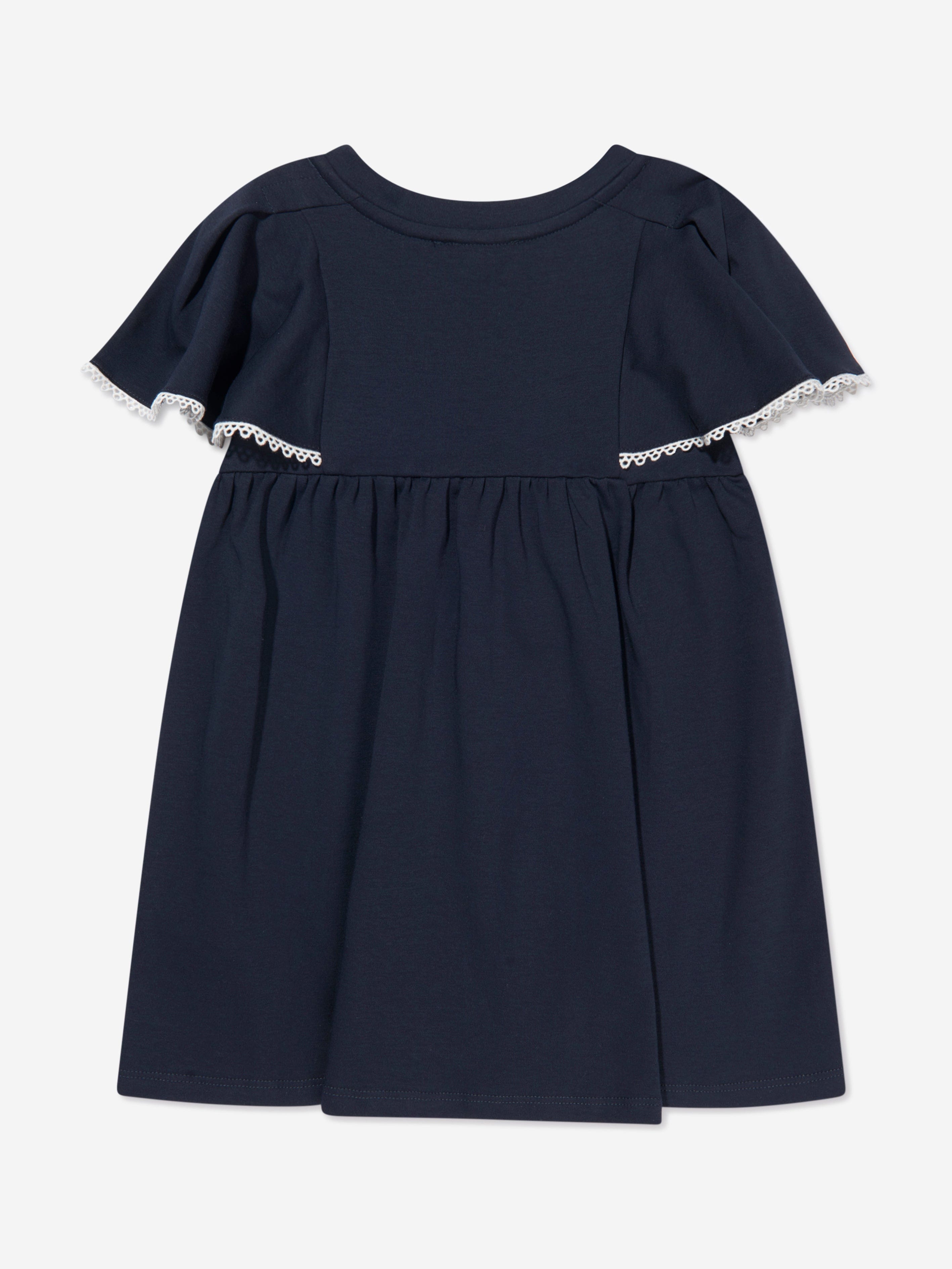 Chloé Girls Organic Cotton Flutter Sleeve Dress in Navy