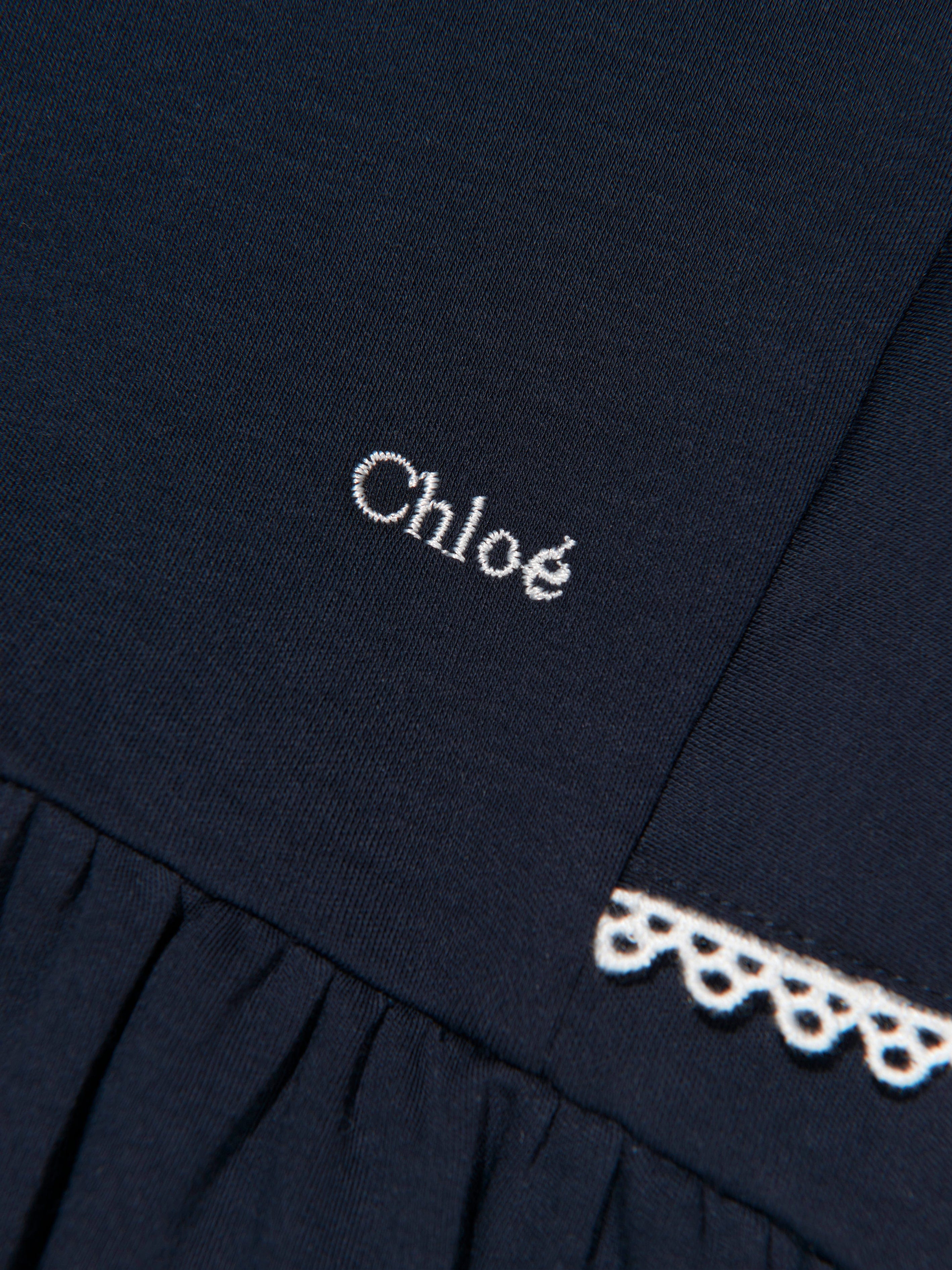 Chloé Girls Organic Cotton Flutter Sleeve Dress in Navy