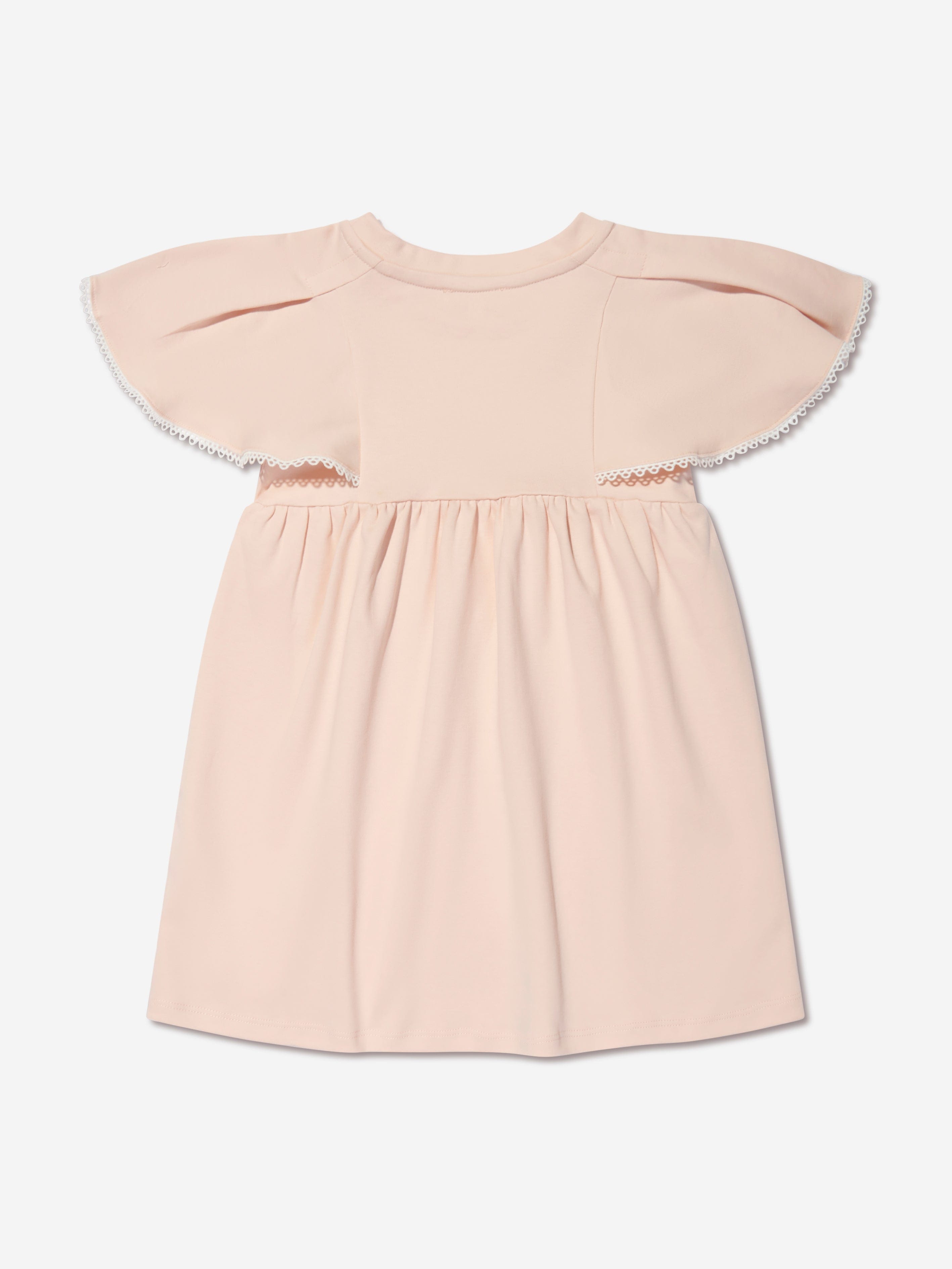 Chloé Girls Organic Cotton Flutter Sleeve Dress in Pink