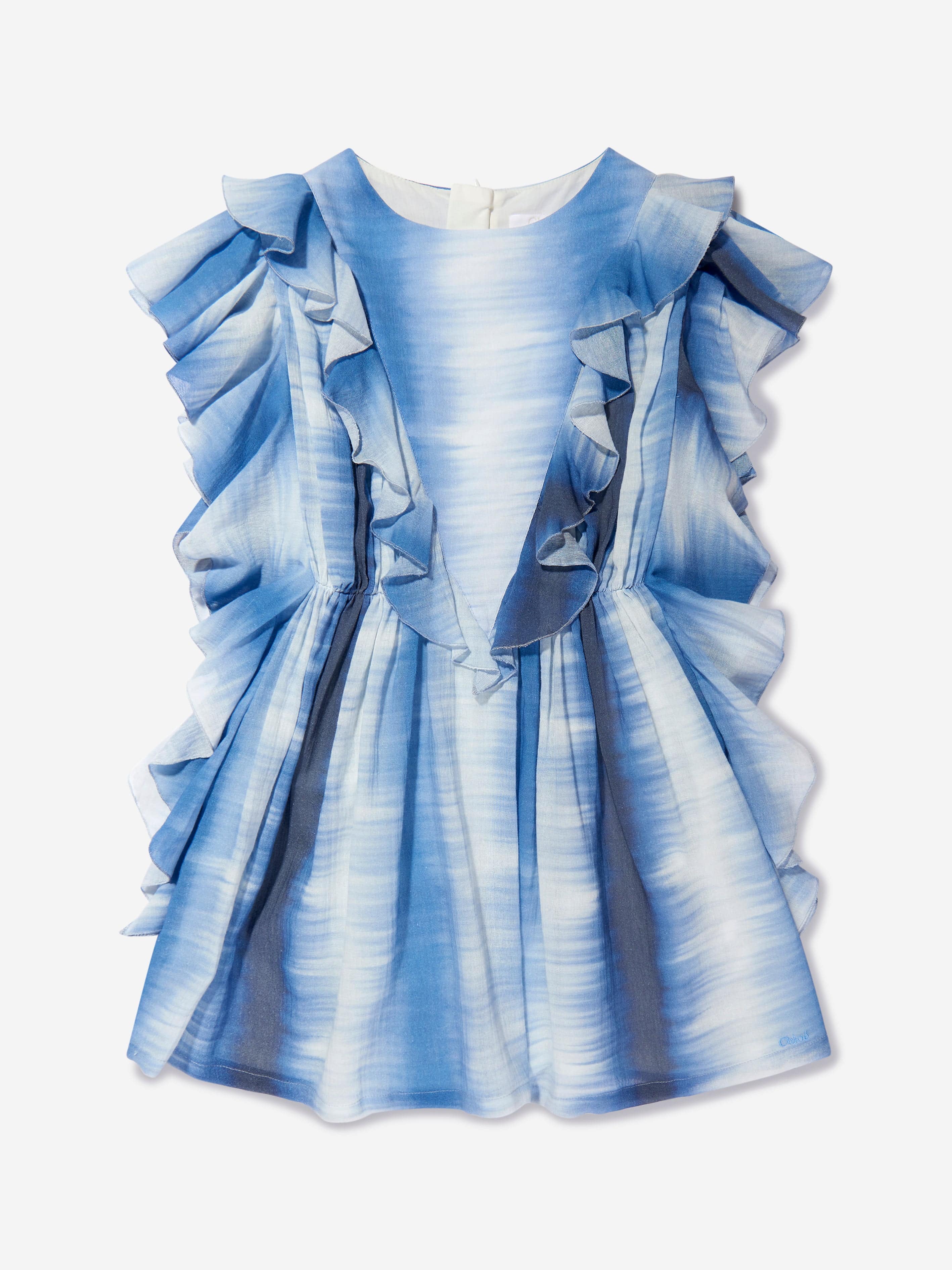 Chloé Girls Organic Cotton Ruffle Dress in Blue