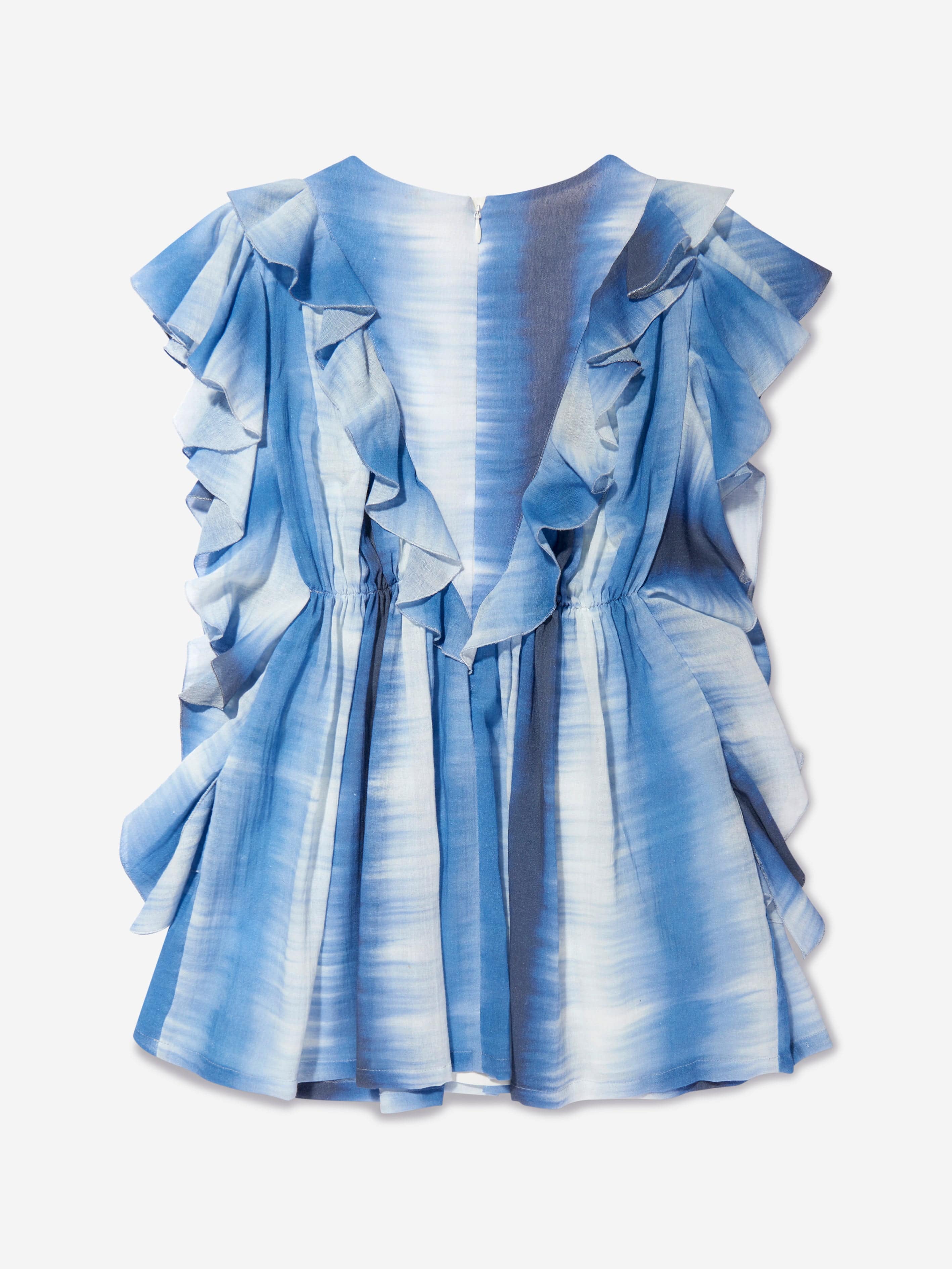 Chloé Girls Organic Cotton Ruffle Dress in Blue