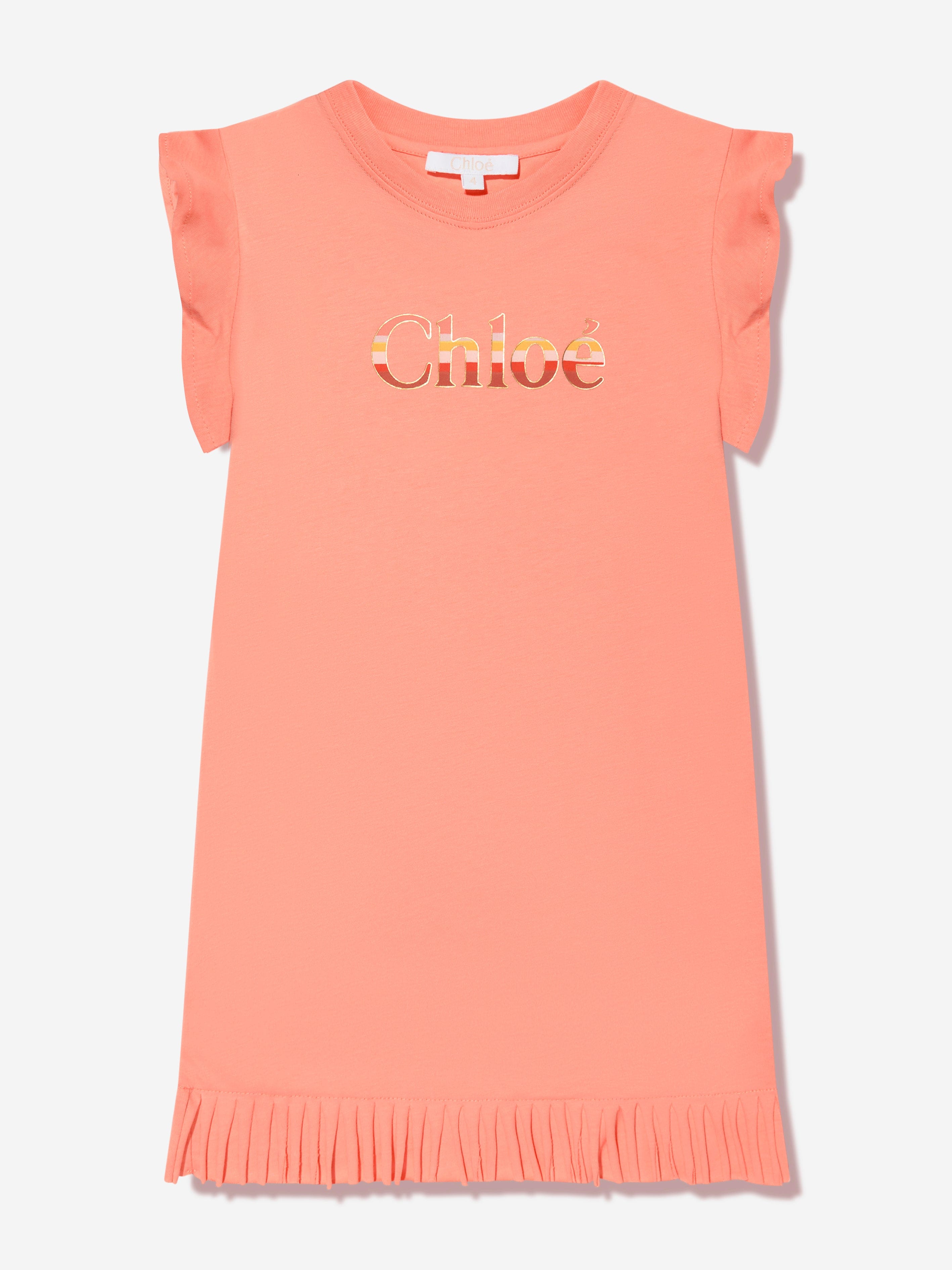 Chloé Girls Organic Cotton Jersey Dress in Peach