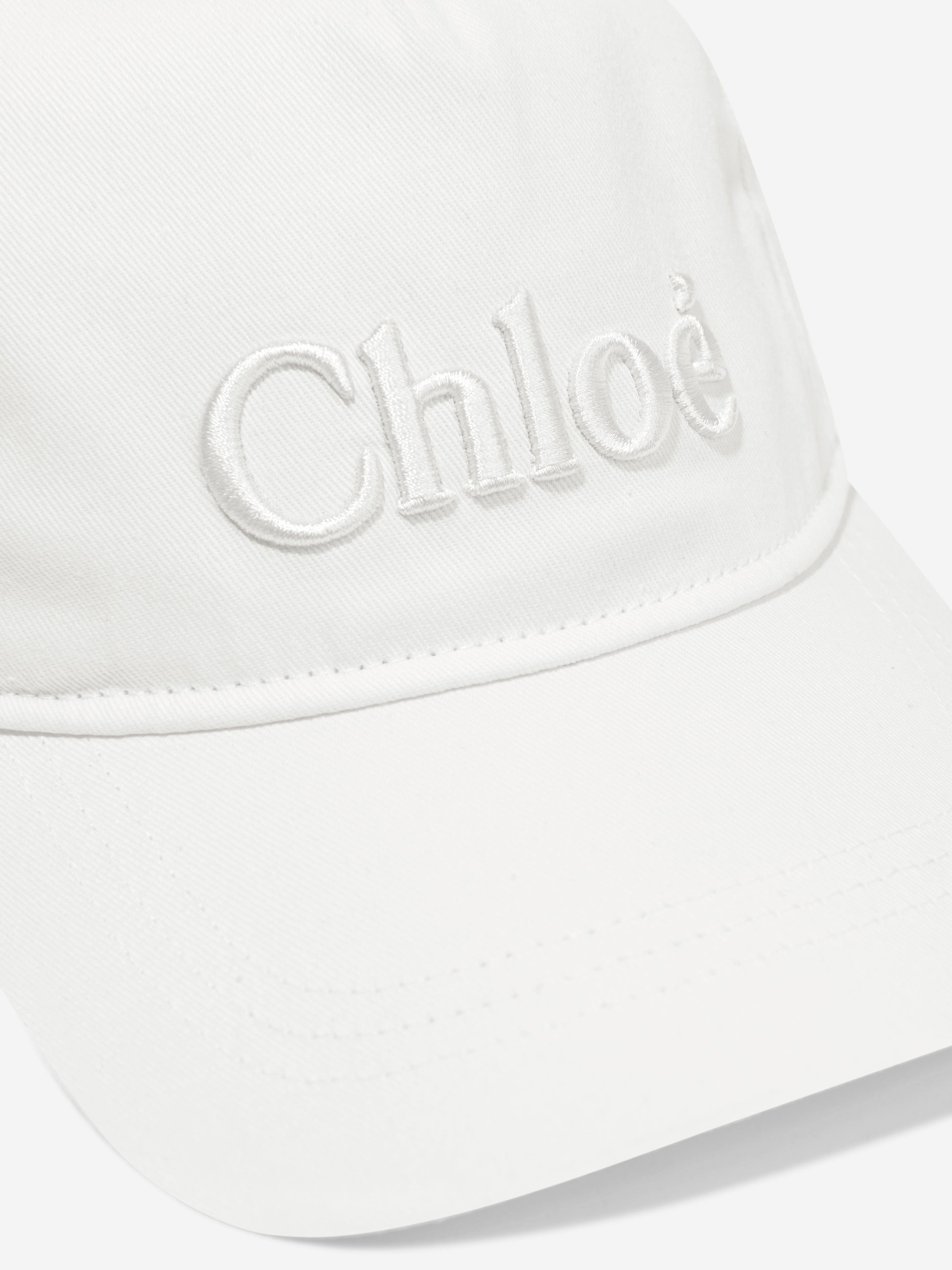 Chloé Girls Embroidered Logo Cap in Ivory