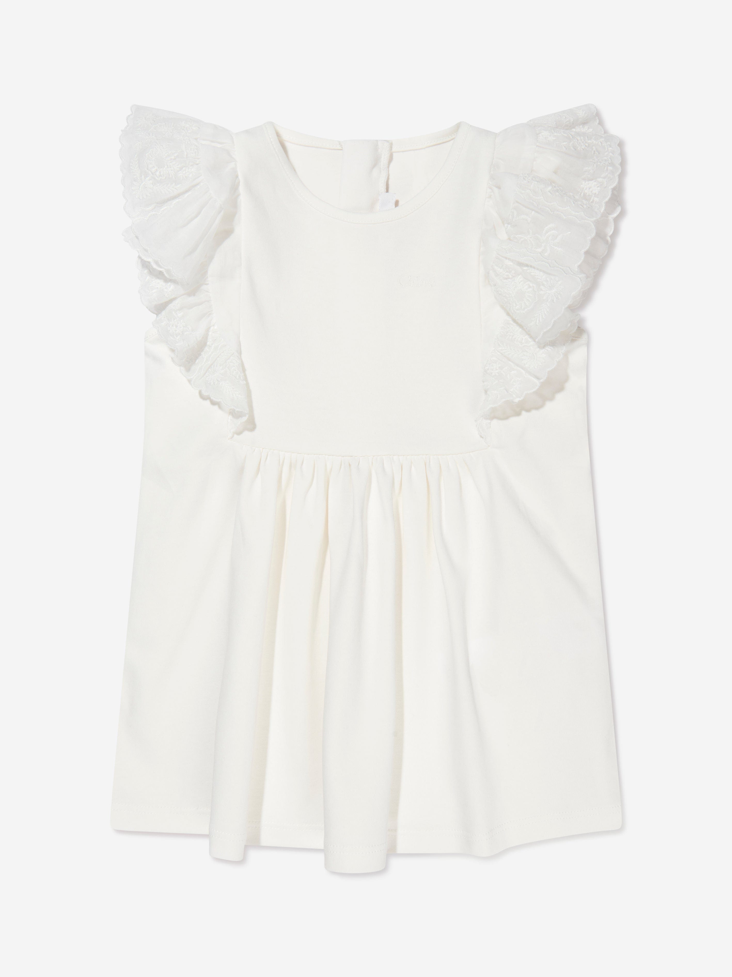 Chloé Baby Girls Organic Cotton Embroidered Dress in Ivory