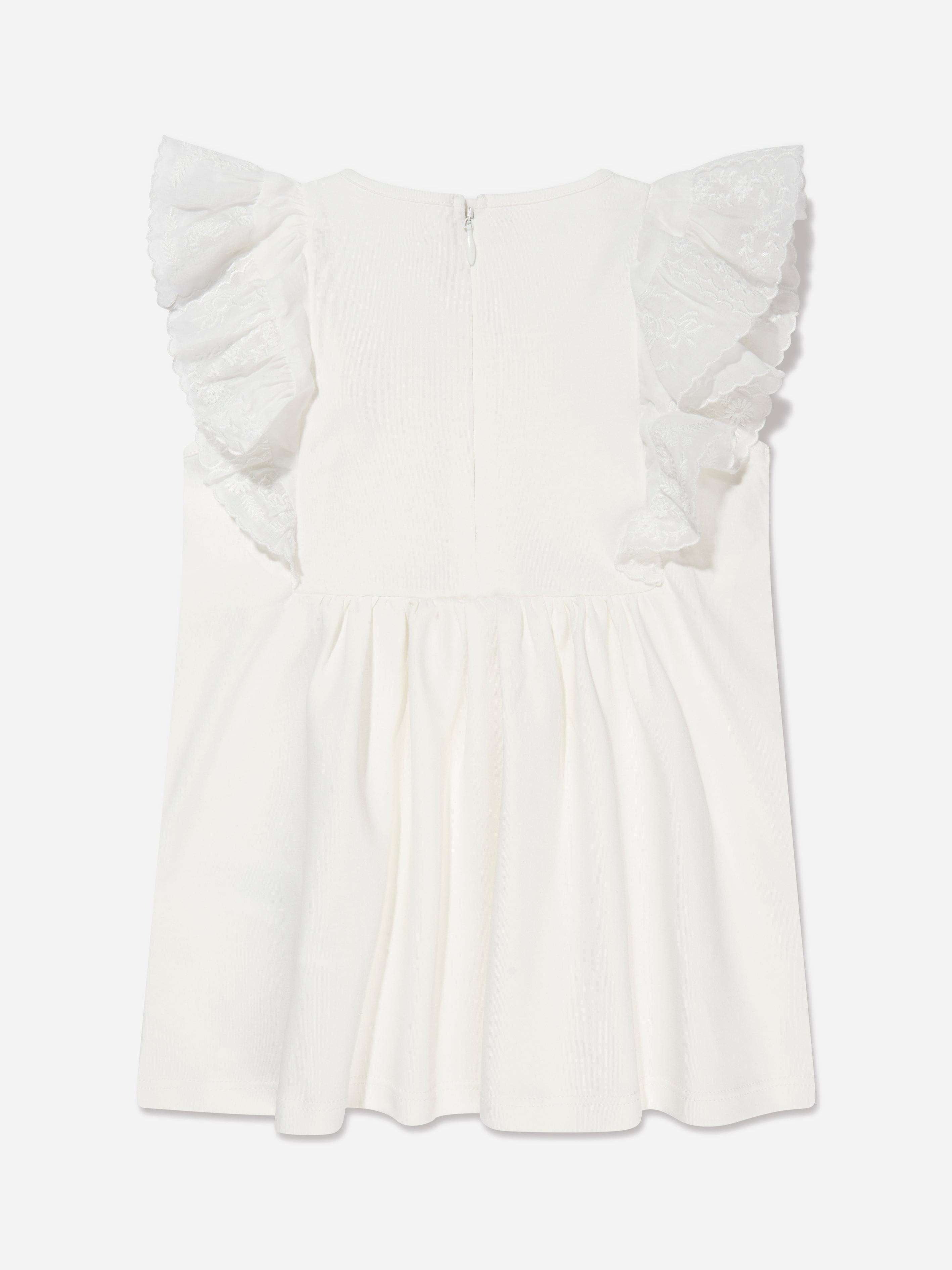 Chloé Baby Girls Organic Cotton Embroidered Dress in Ivory