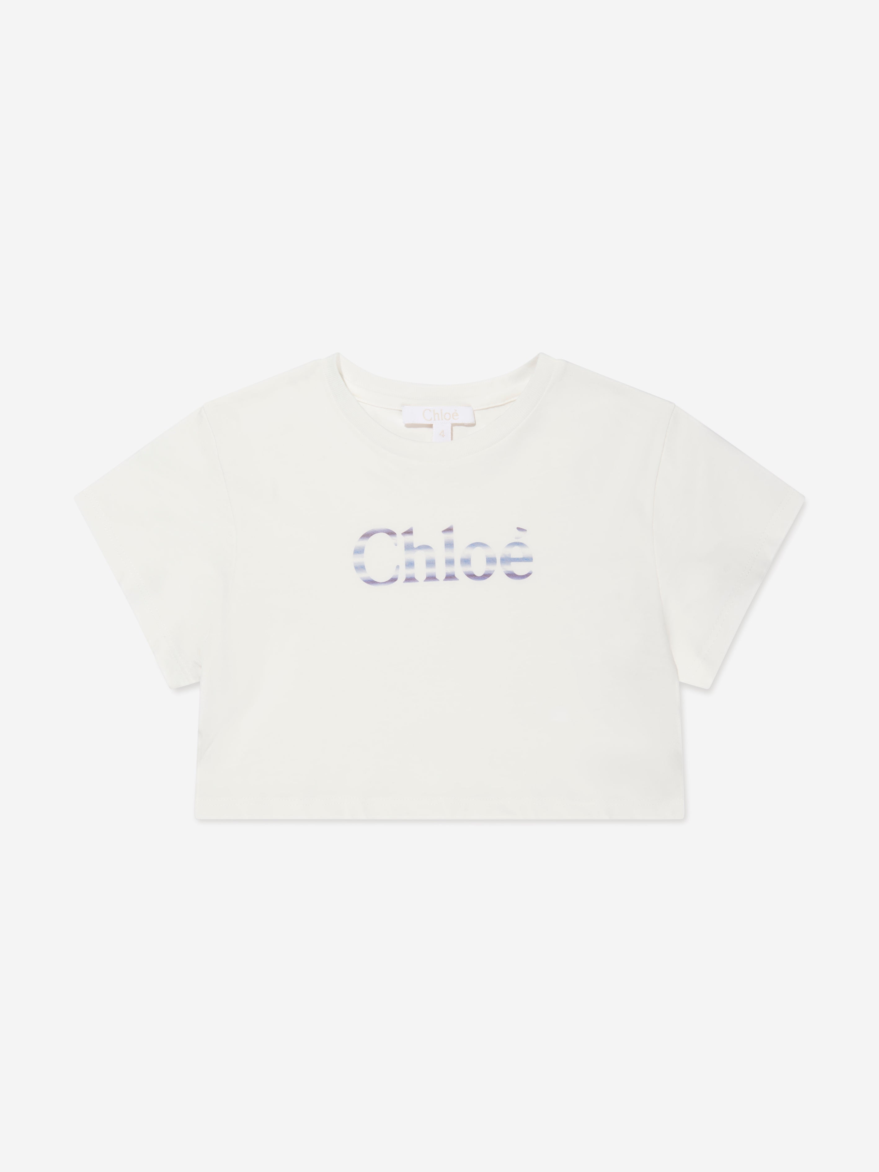 Chloé Girls Organic Cotton Cropped T-Shirt in Ivory