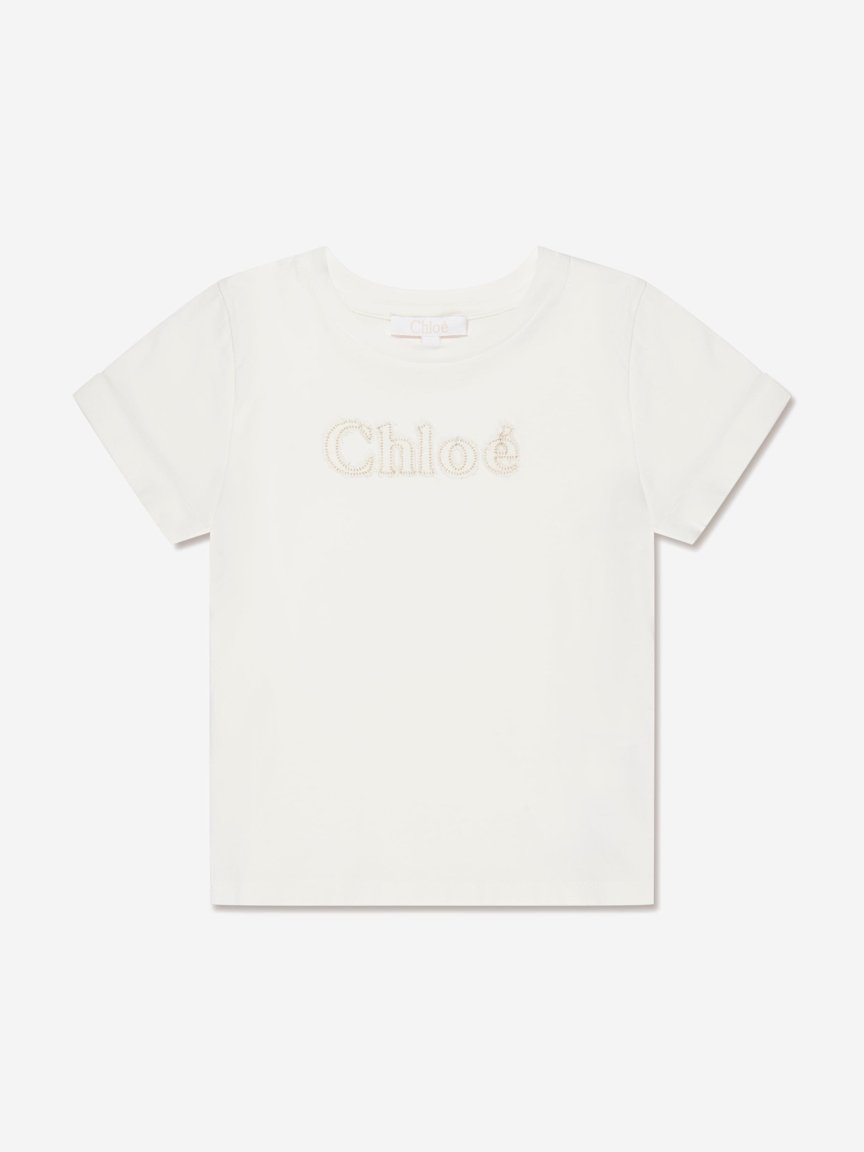 Chloé Girls Organic Cotton Logo T-Shirt in Ivory