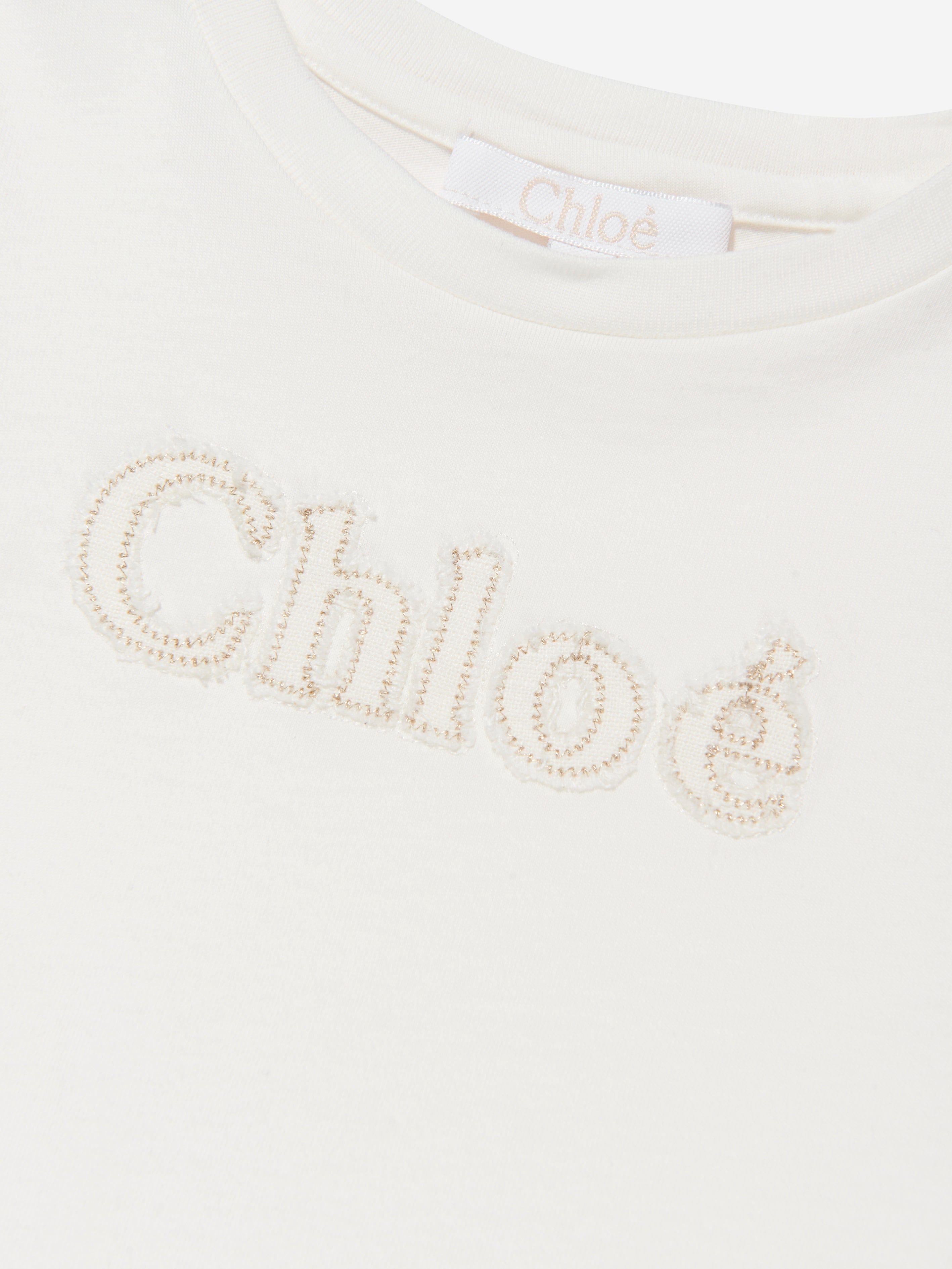 Chloé Girls Organic Cotton Logo T-Shirt in Ivory