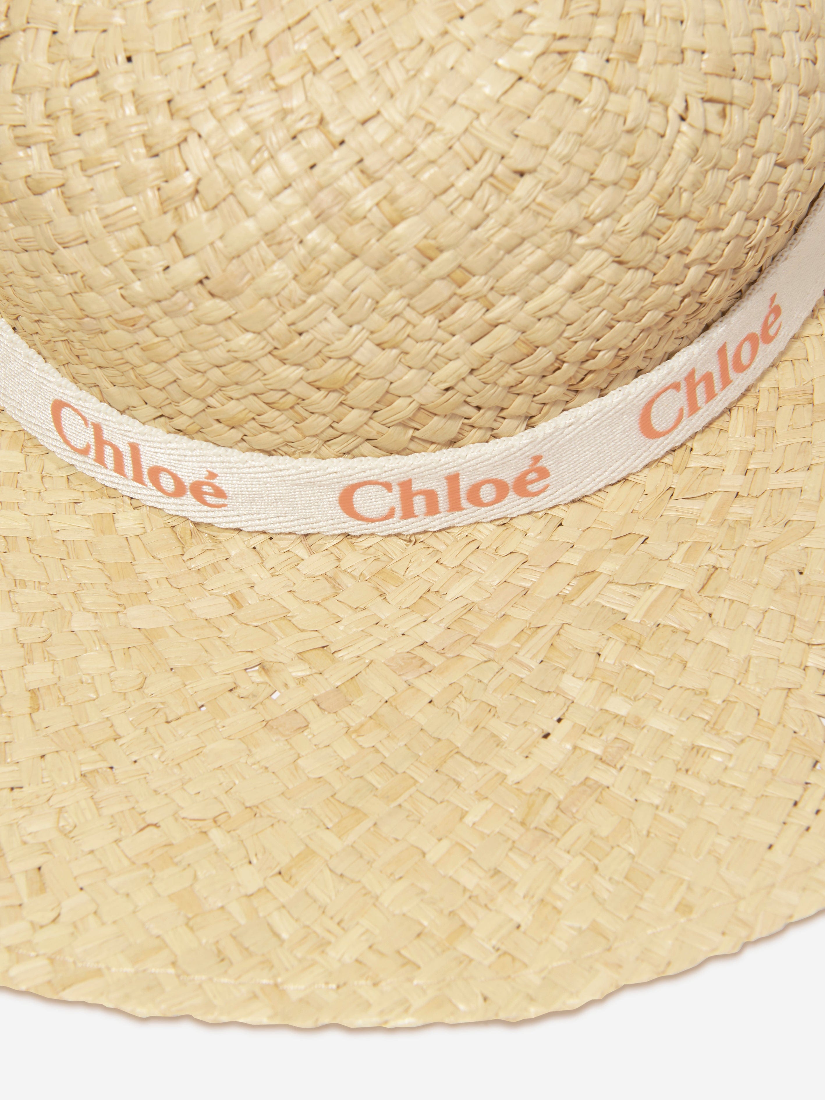 Chloé Girls Straw Logo Hat in Beige