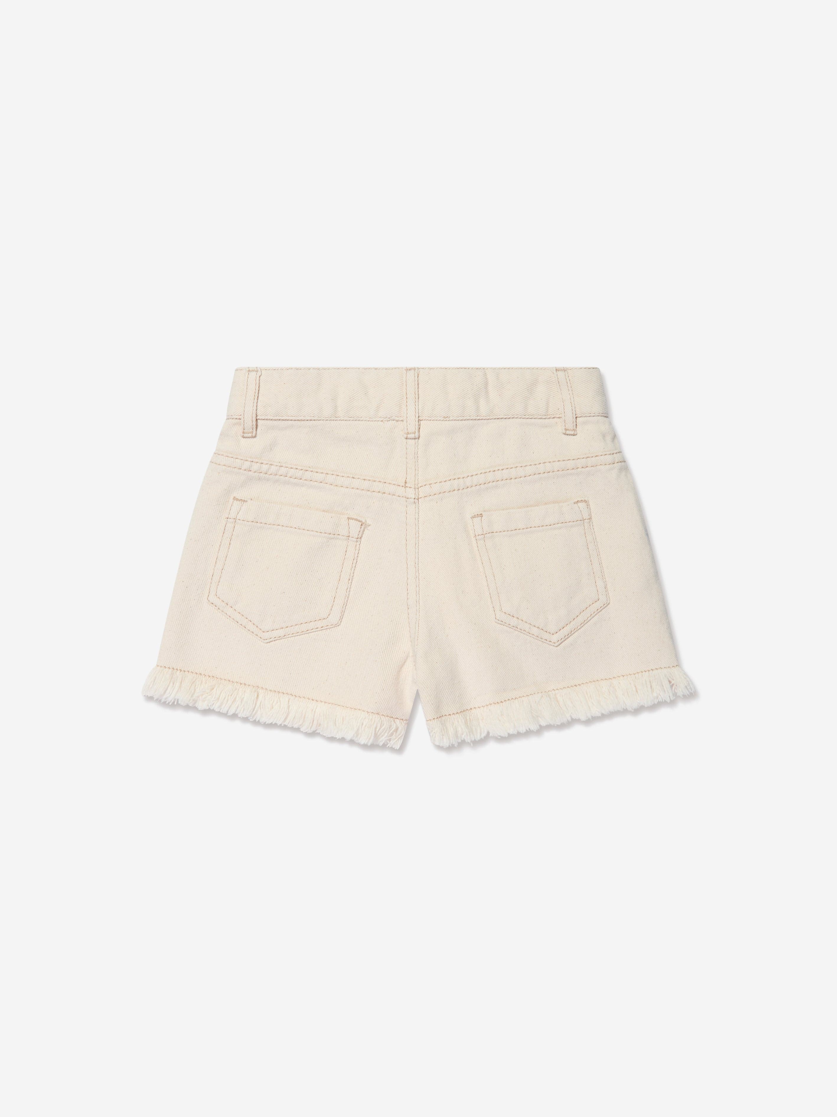 Chloé Girls Organic Cotton Denim Shorts in Ivory