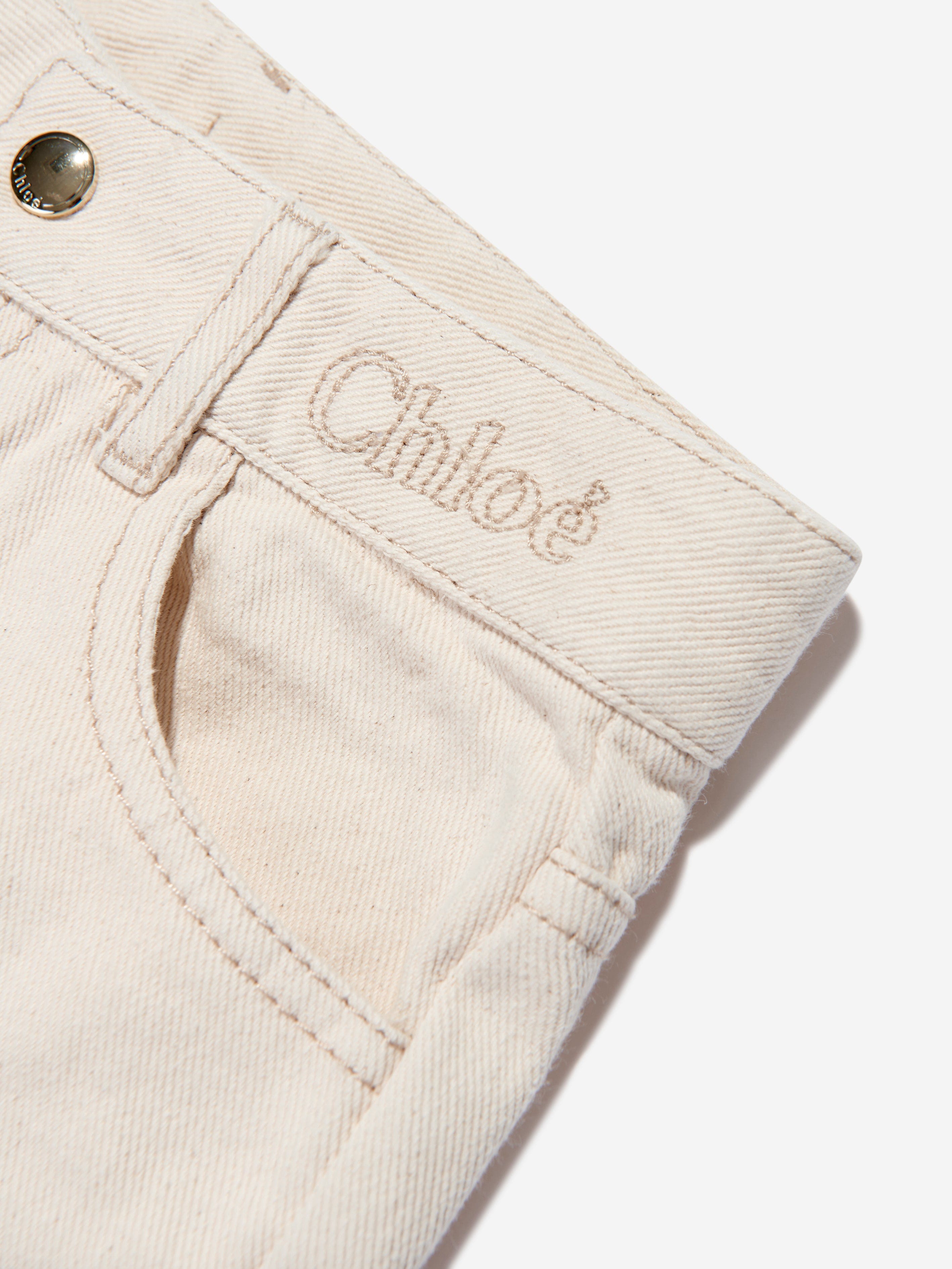 Chloé Girls Organic Cotton Denim Shorts in Ivory