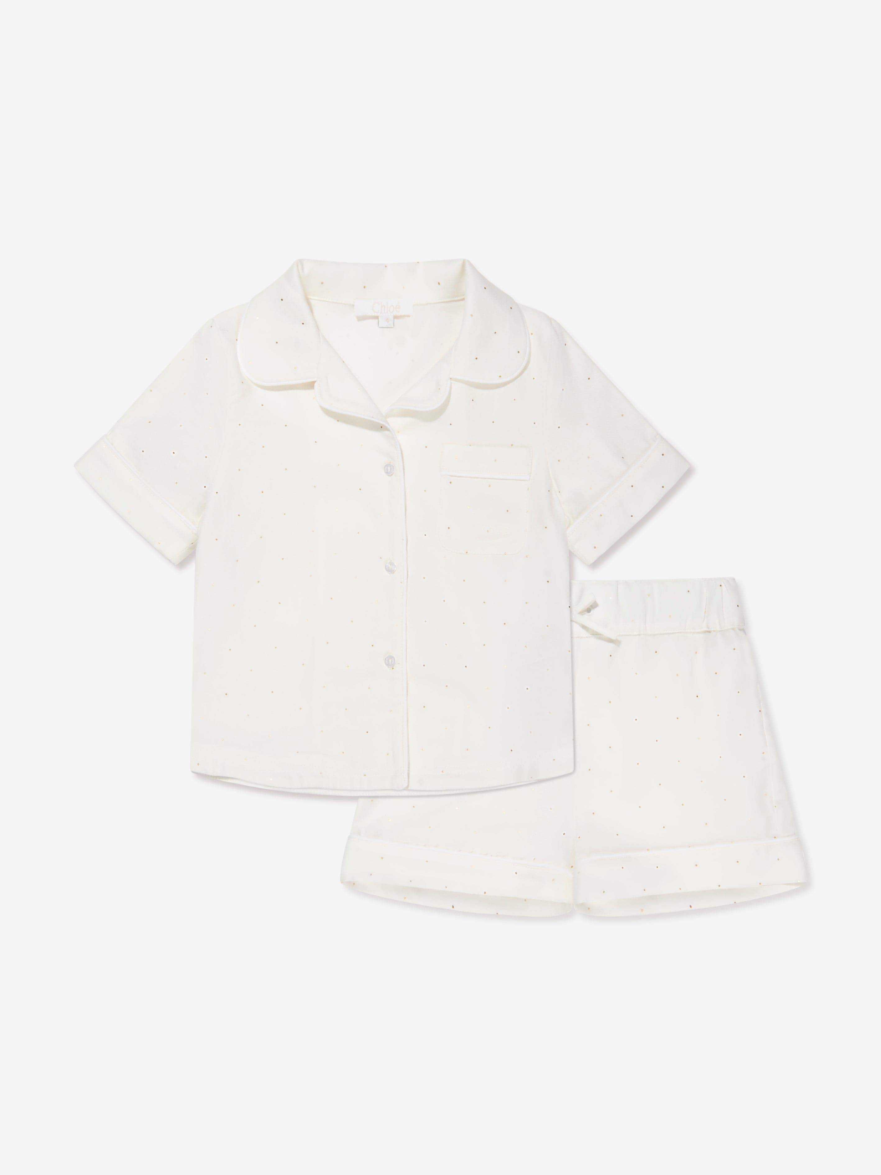 Chloé Girls Organic Cotton Short Pyjama Set In Ivory