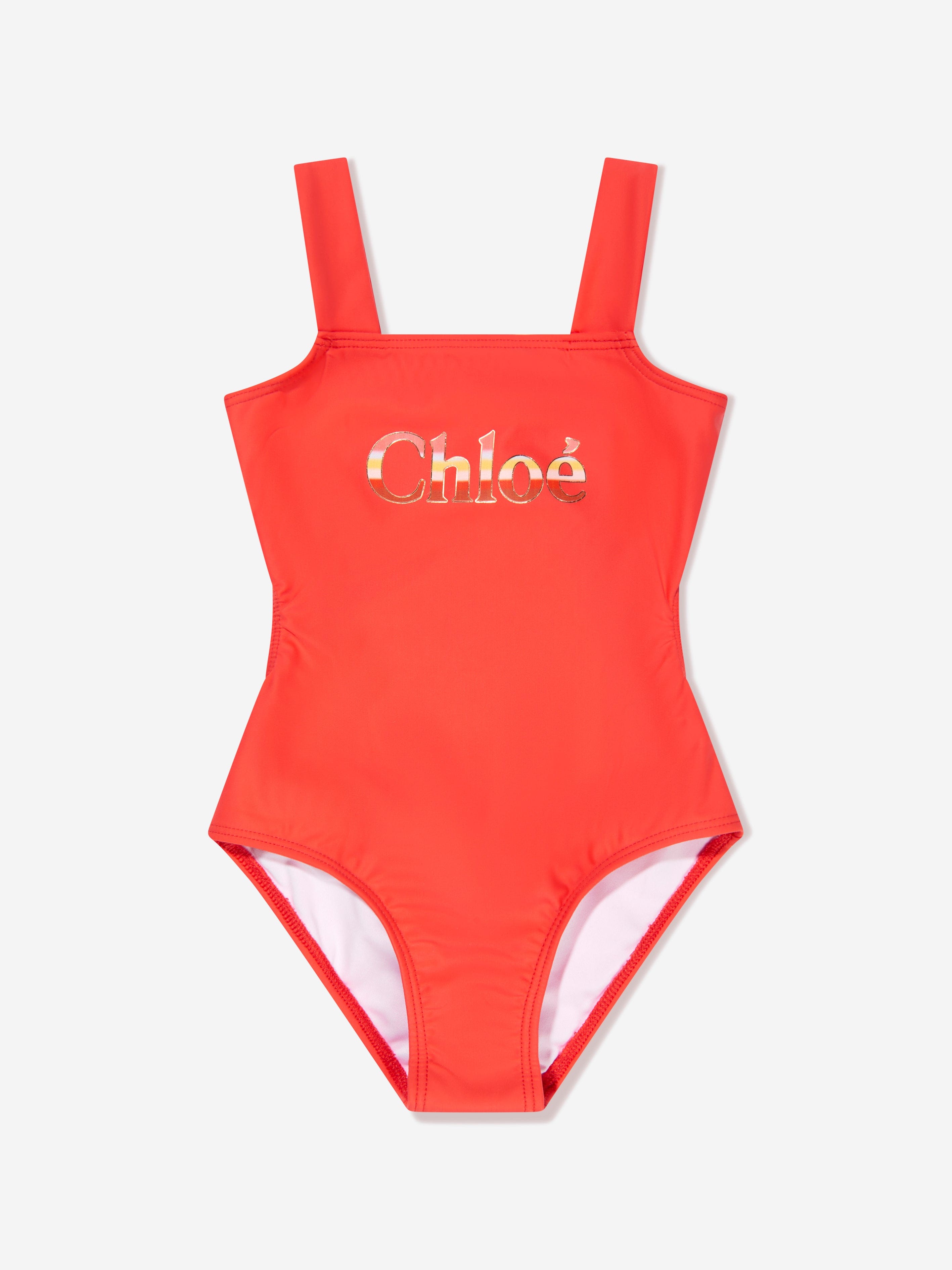 Chloé Girls Logo Swimming Costume in Orange