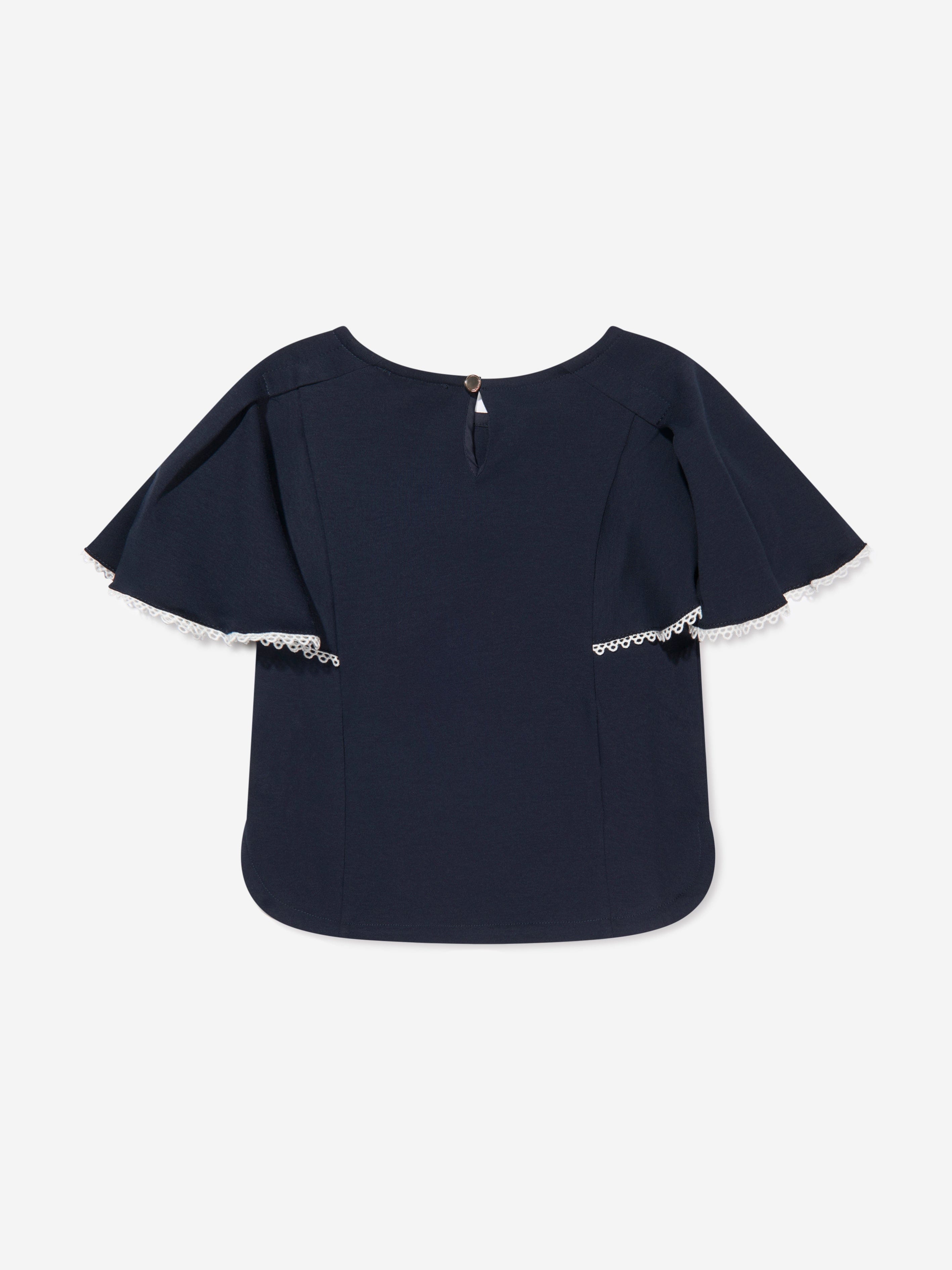 Chloé Girls Organic Cotton Flutter Sleeve T-Shirt in Navy