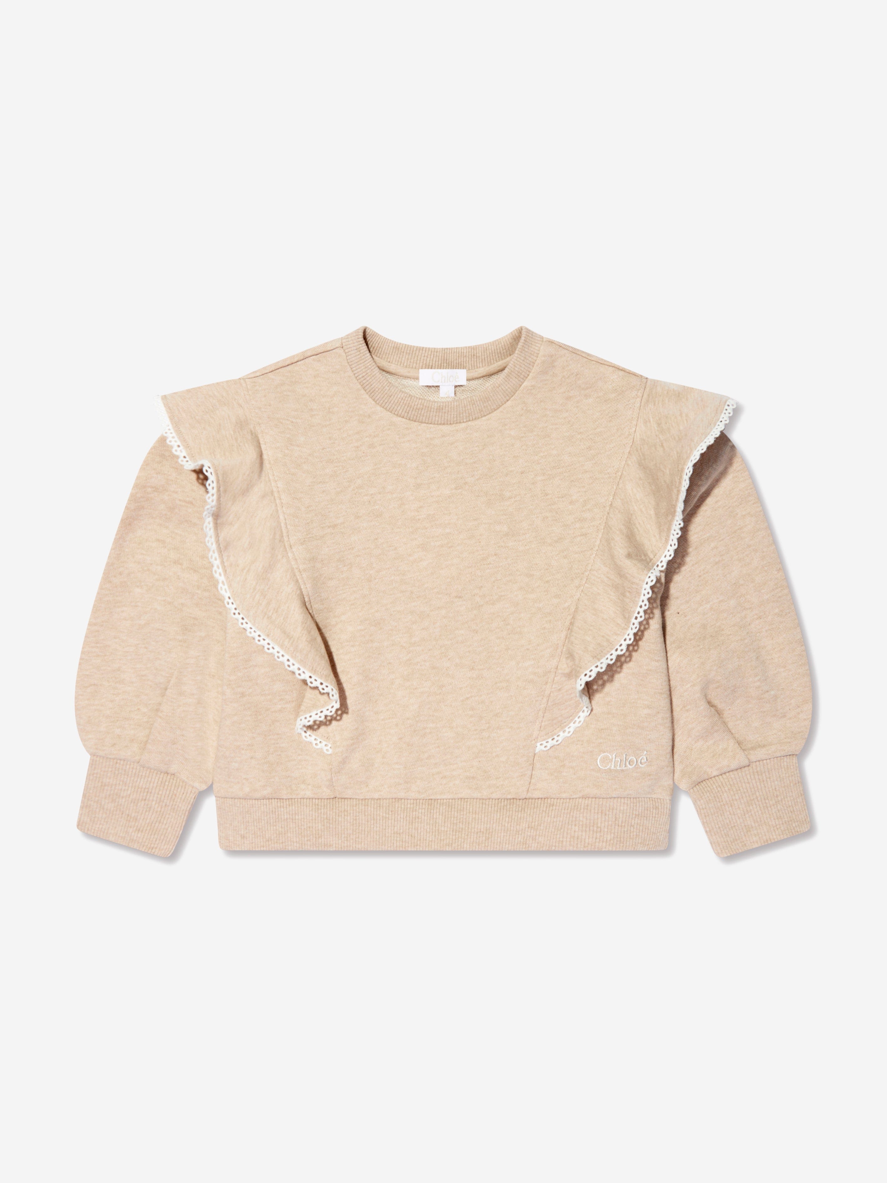 Chloé Girls Organic Cotton Ruffle Sweatshirt in Beige