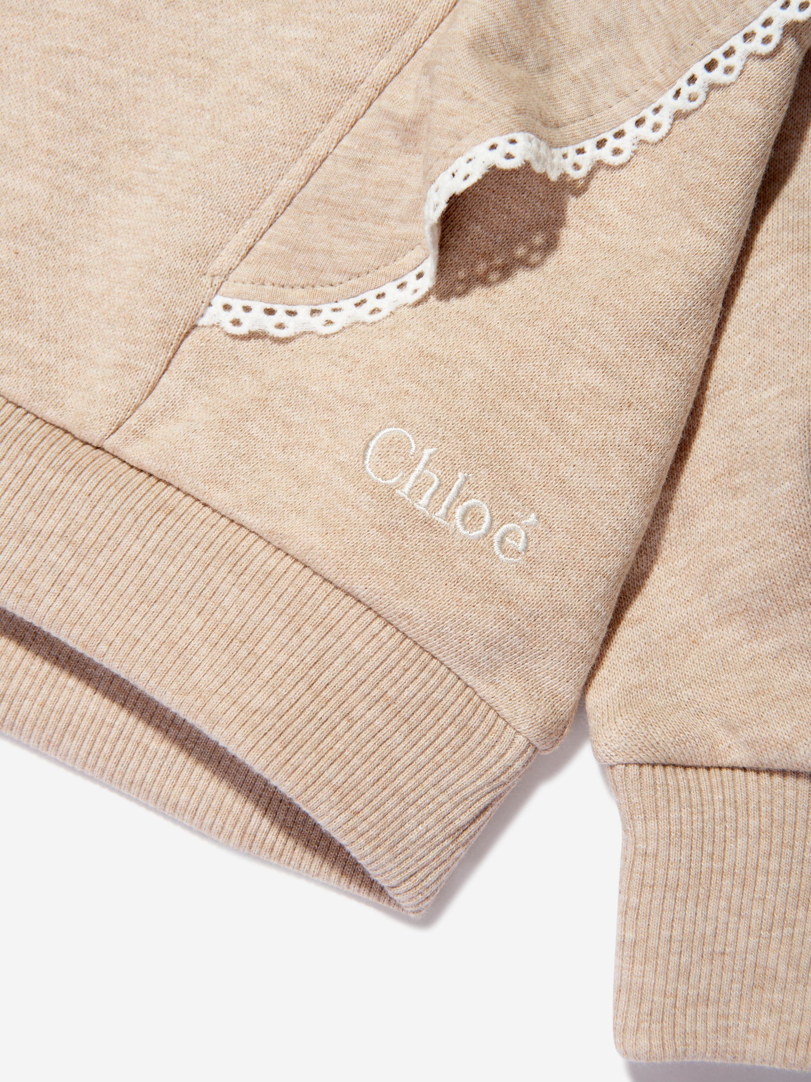 Chloé Girls Organic Cotton Ruffle Sweatshirt in Beige