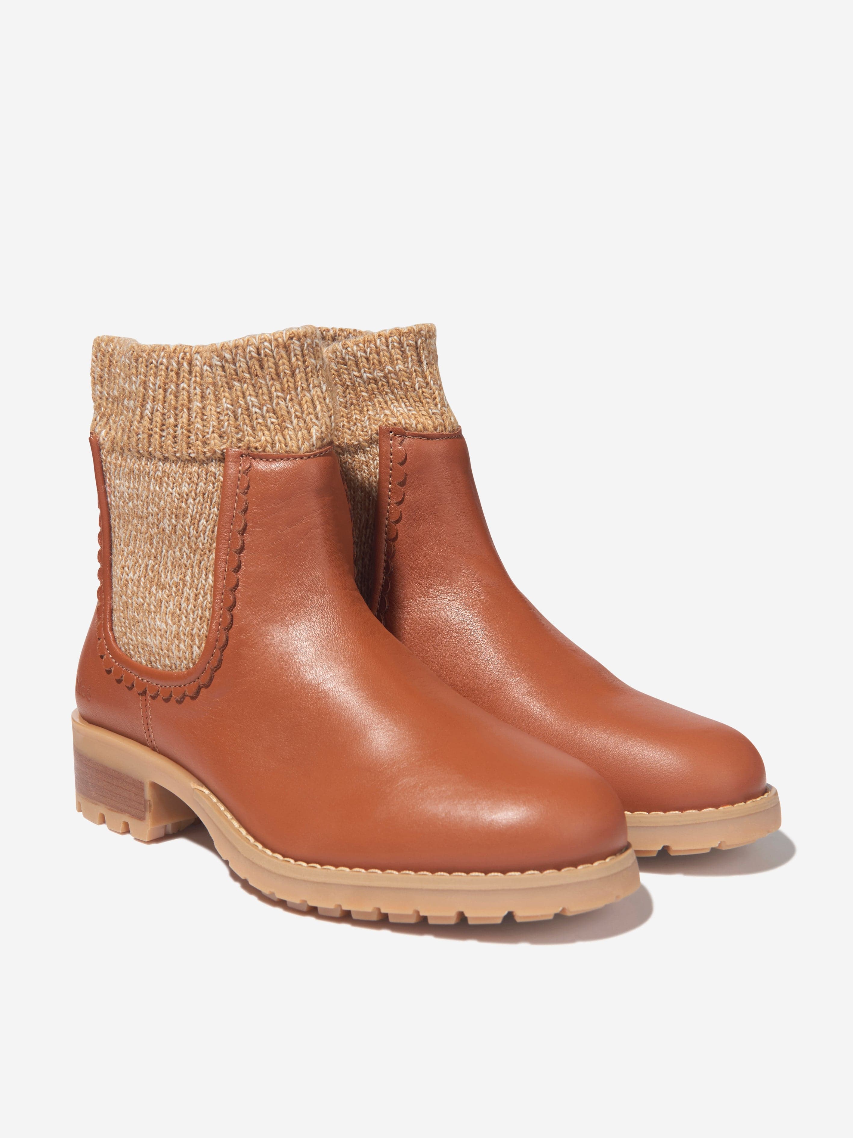 Chloé Girls Leather Knitted Ankle Boots