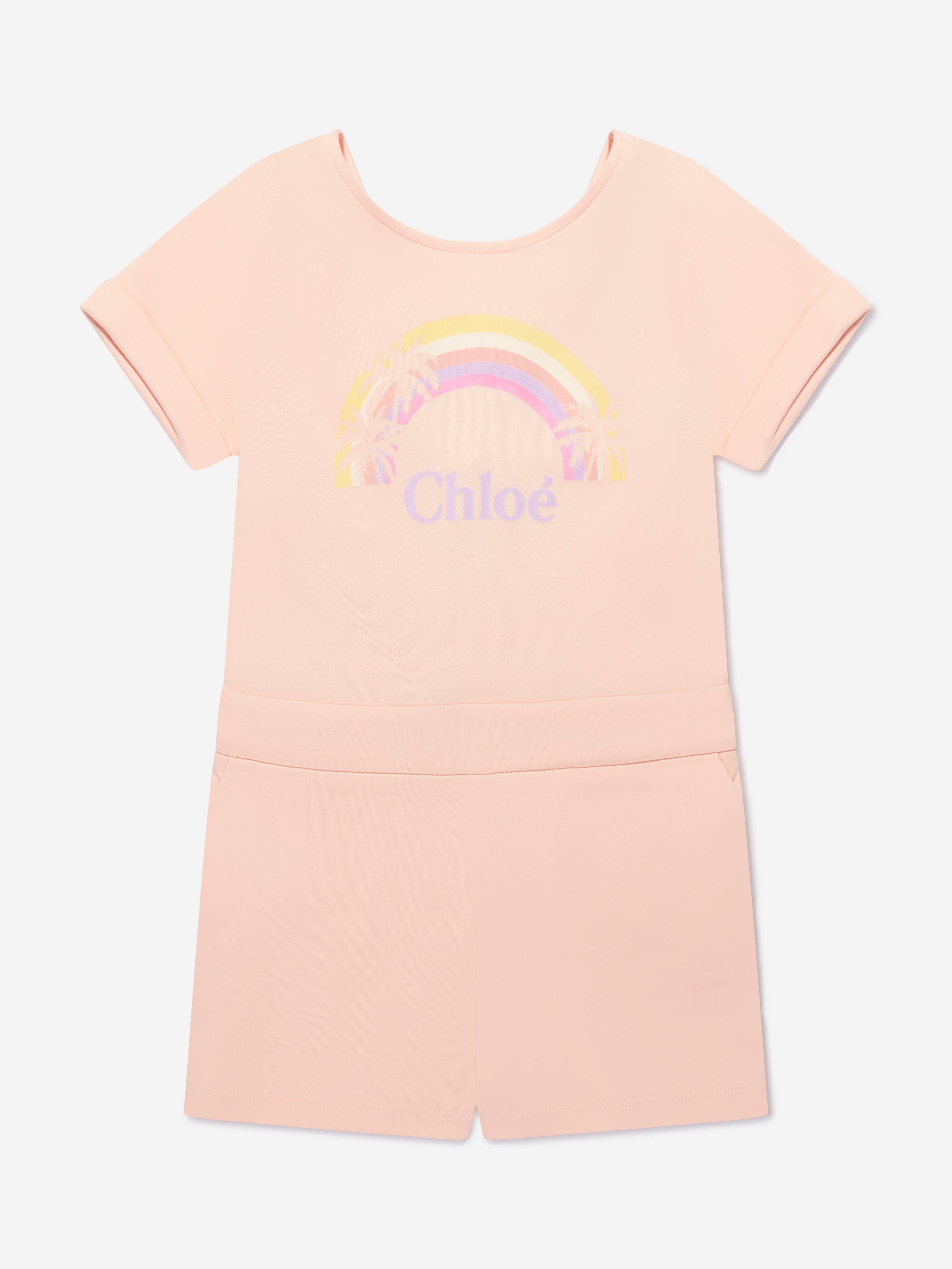 Chloé Girls Cotton Logo Playsuit