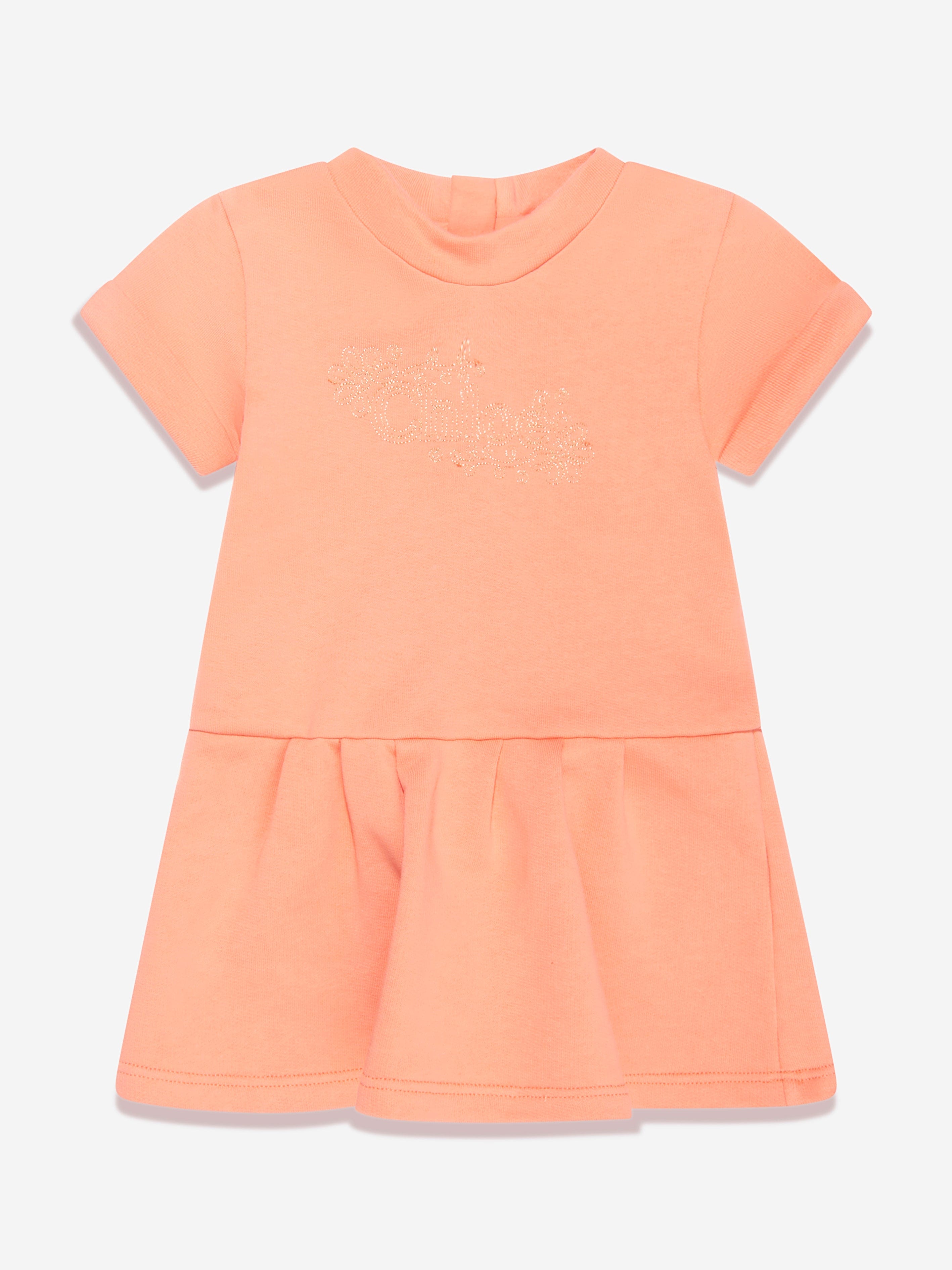 Chloé Baby Girls Organic Cotton Fleece Dress in Peach