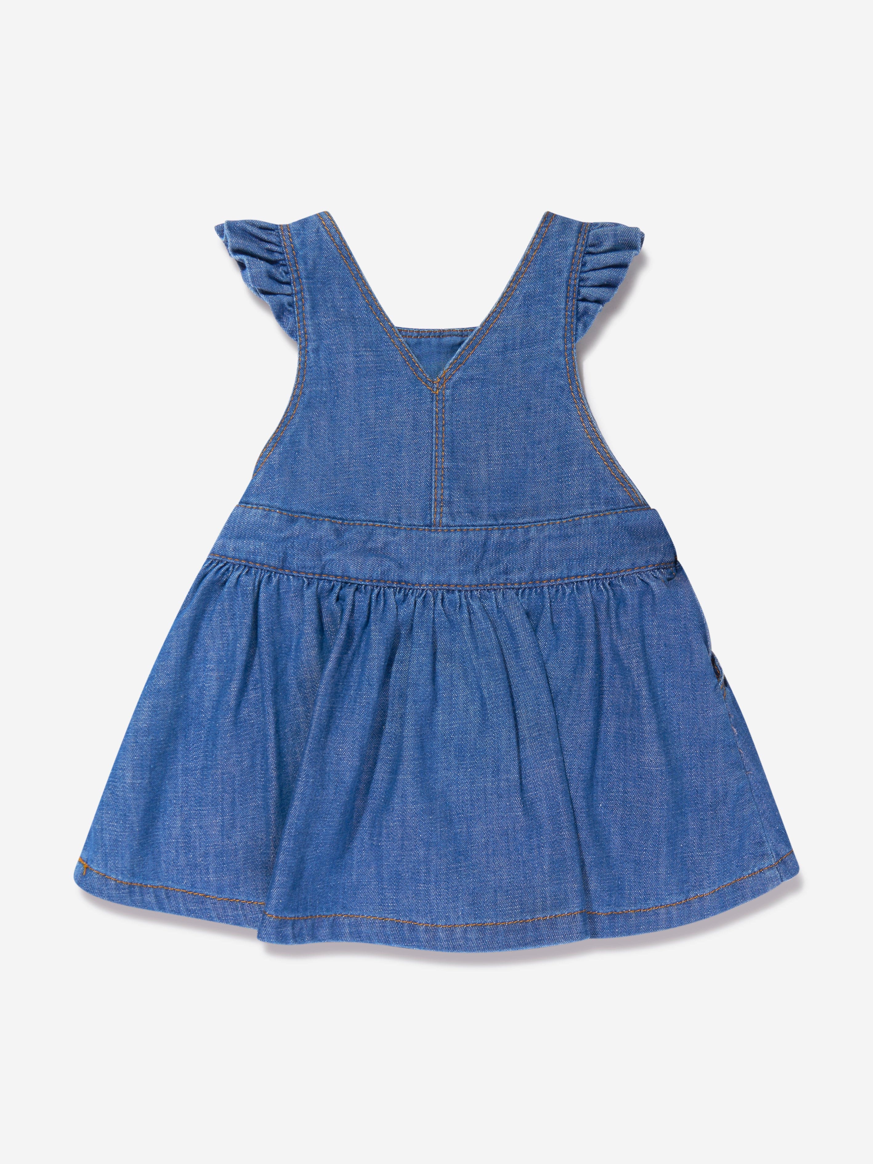 Chloé Baby Girls Organic Cotton Denim Dungaree Dress in Blue