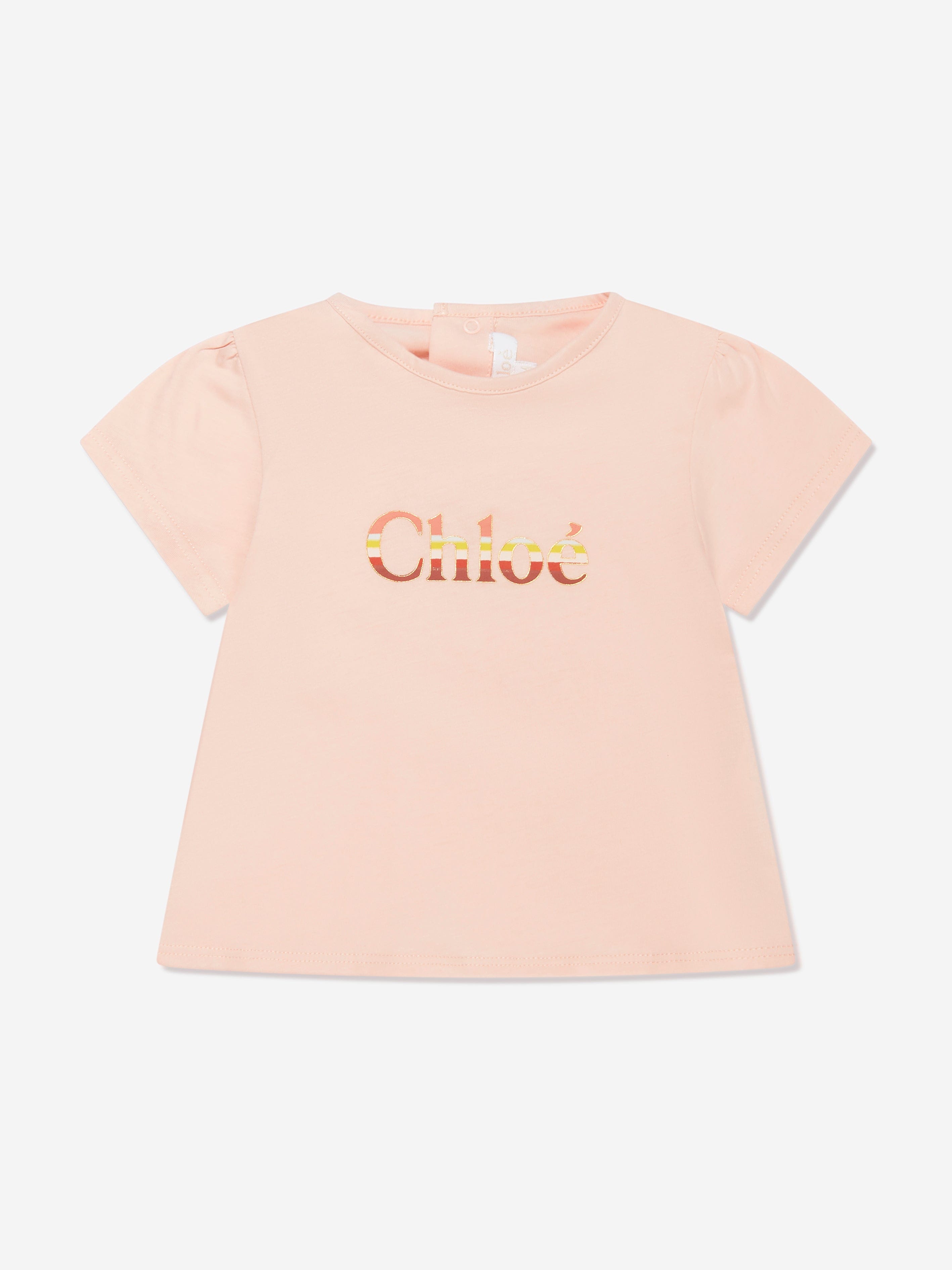 Chloé Baby Girls Organic Cotton Logo T-Shirt in Pink