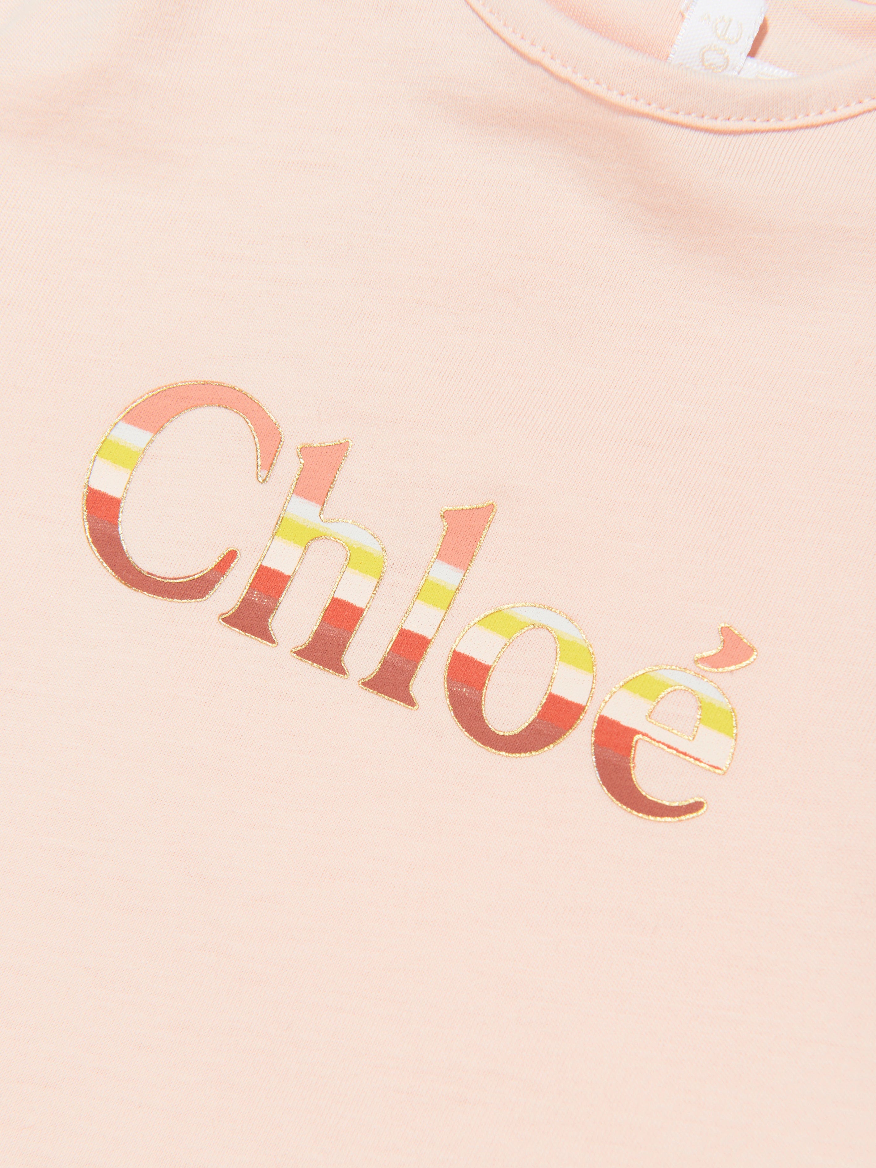 Chloé Baby Girls Organic Cotton Logo T-Shirt in Pink