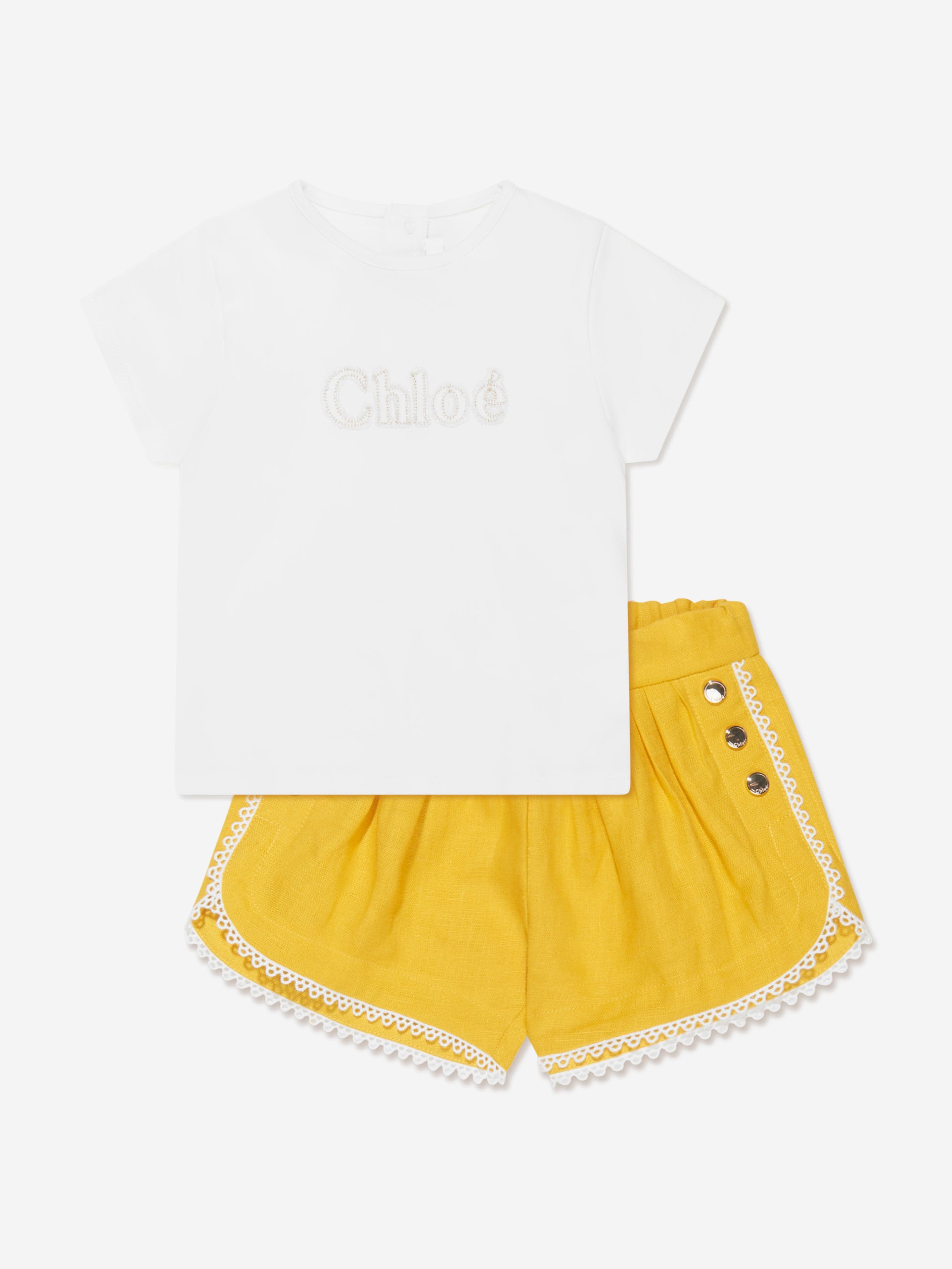 Chloé Baby Girls Organic Cotton Shorts Set in Yellow