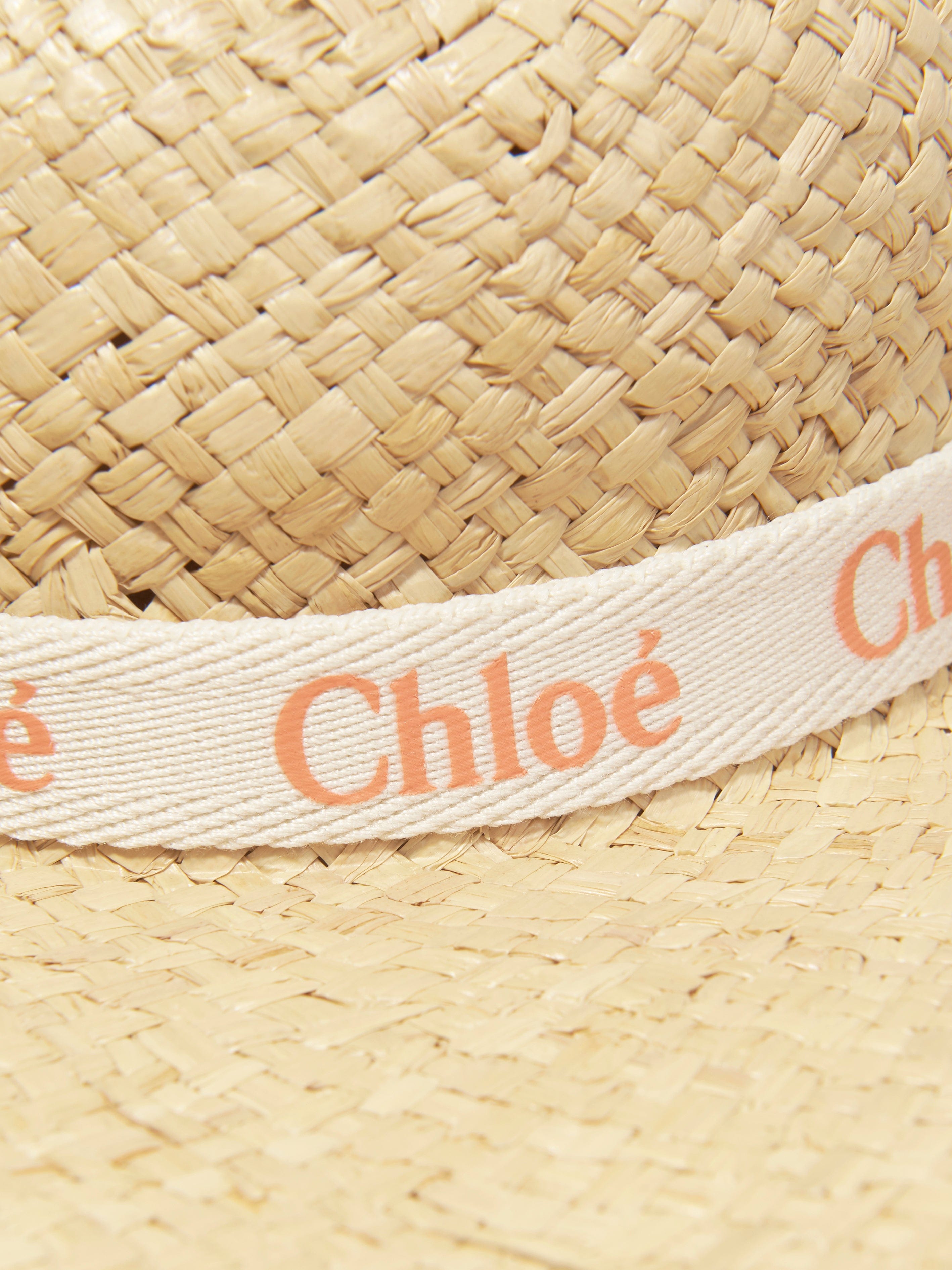 Chloé Girls Straw Logo Hat in Beige