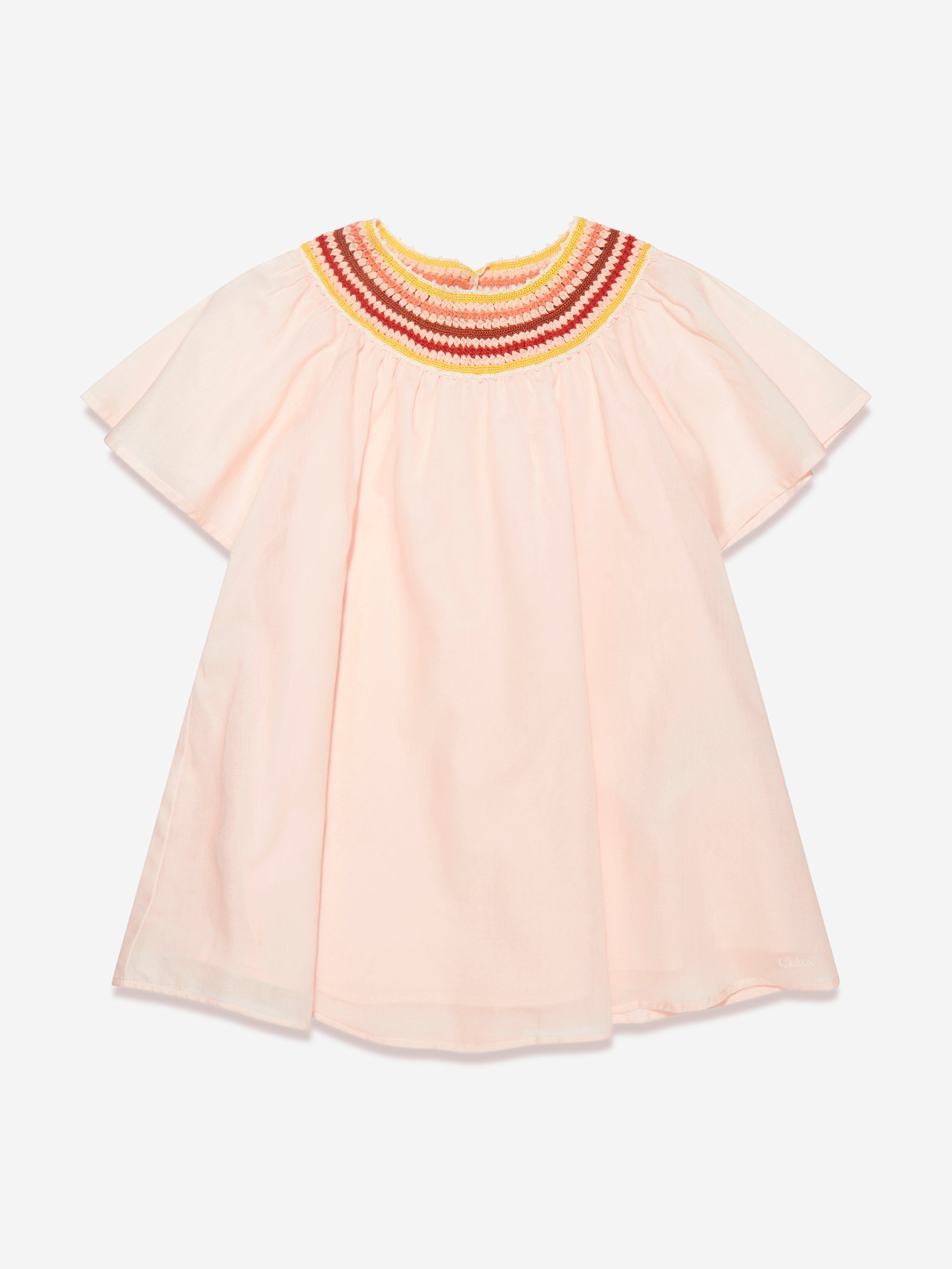 Chloé Girls Organic Cotton Crocheted Dress in Pink