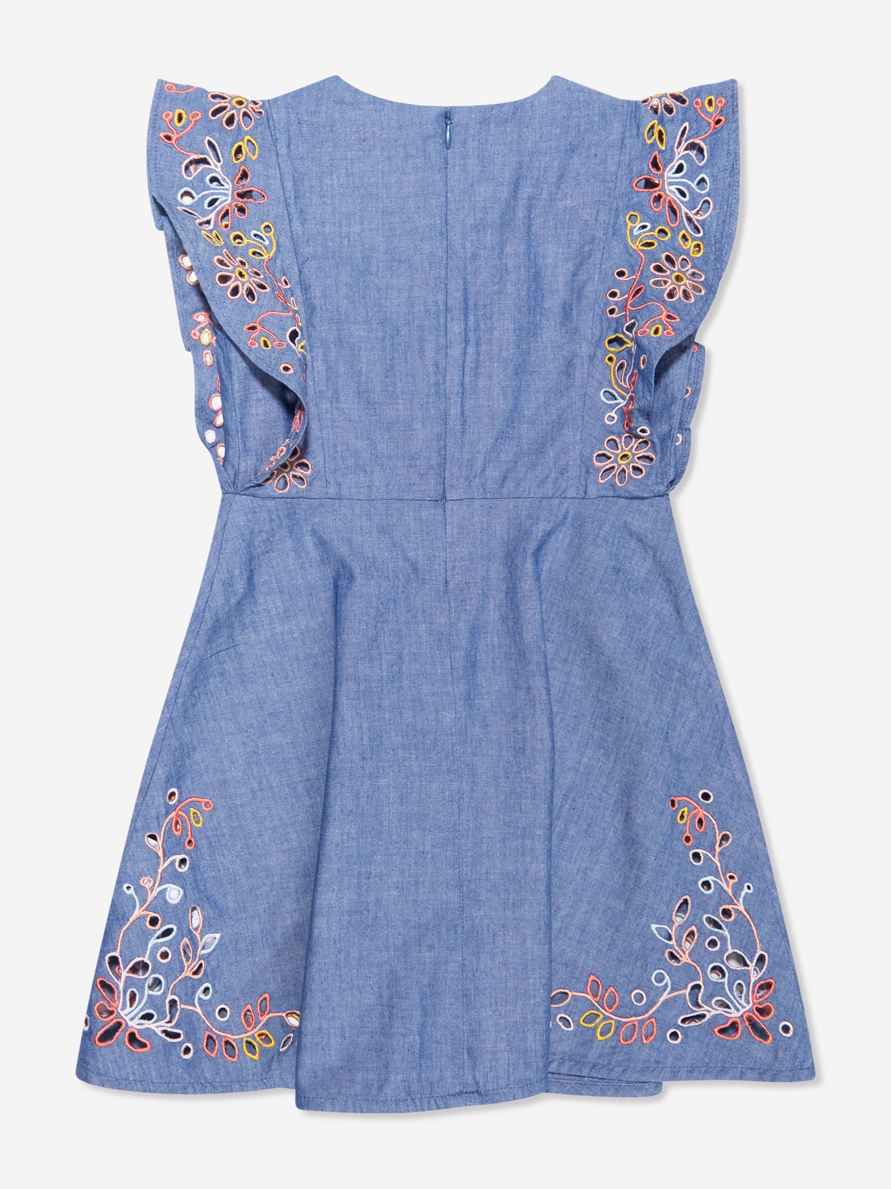 Chloé Girls Embroidered Chambray Dress in Blue