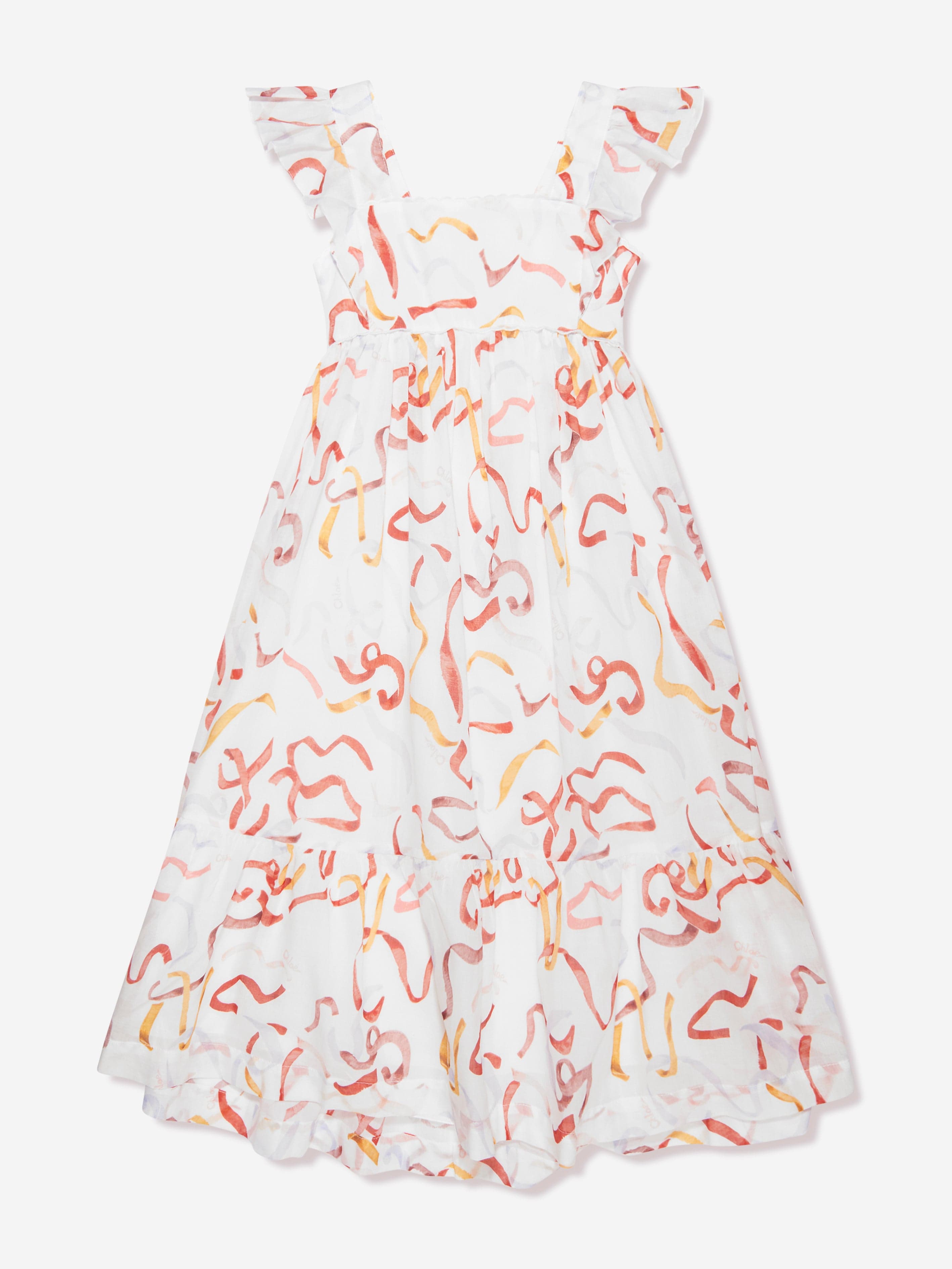 Chloé Girls Organic Cotton Strappy Ribbon Dress in Multicolour