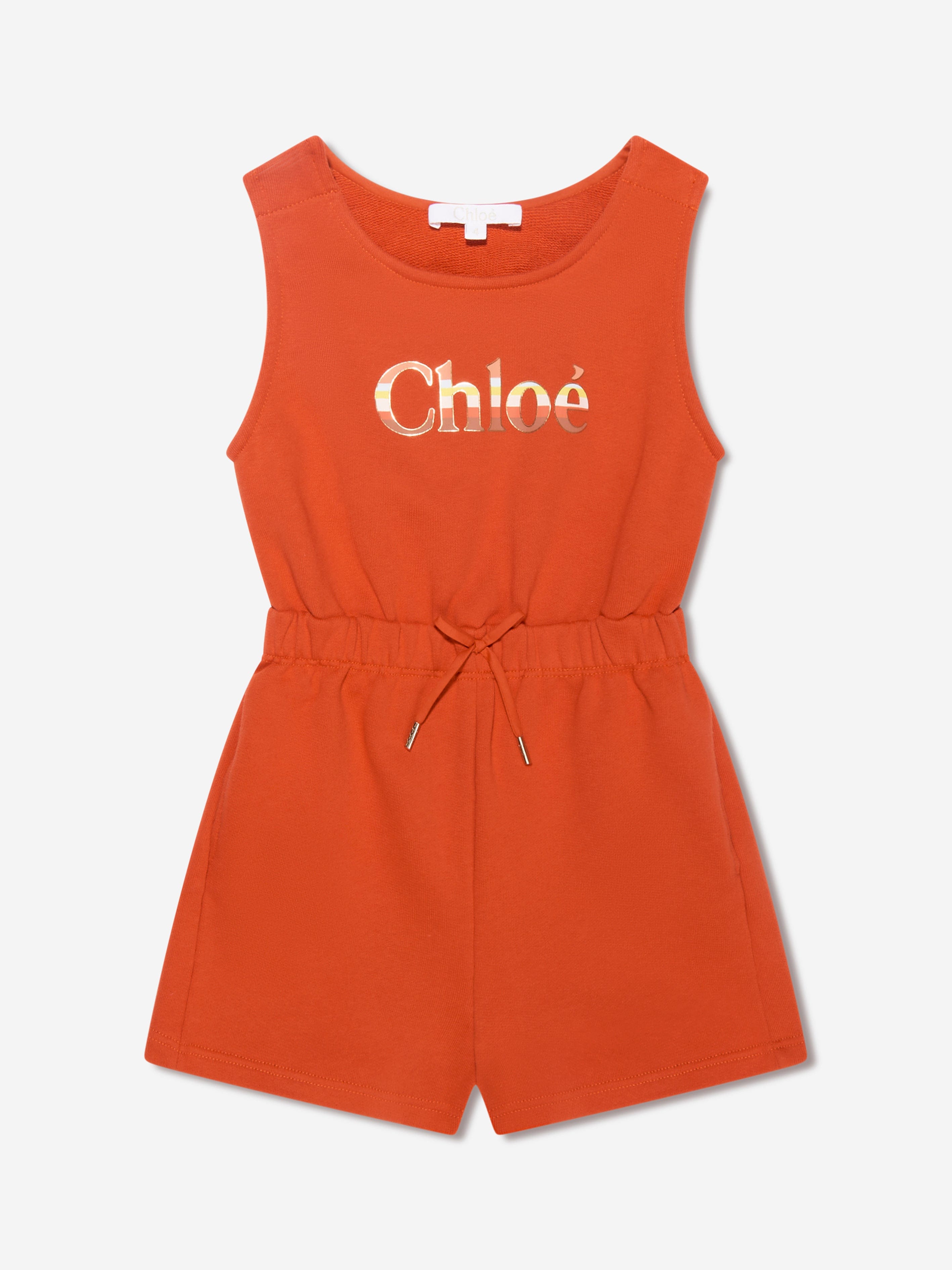 Chloé Girls Organic Cotton Sleeveless Playsuit in Orange