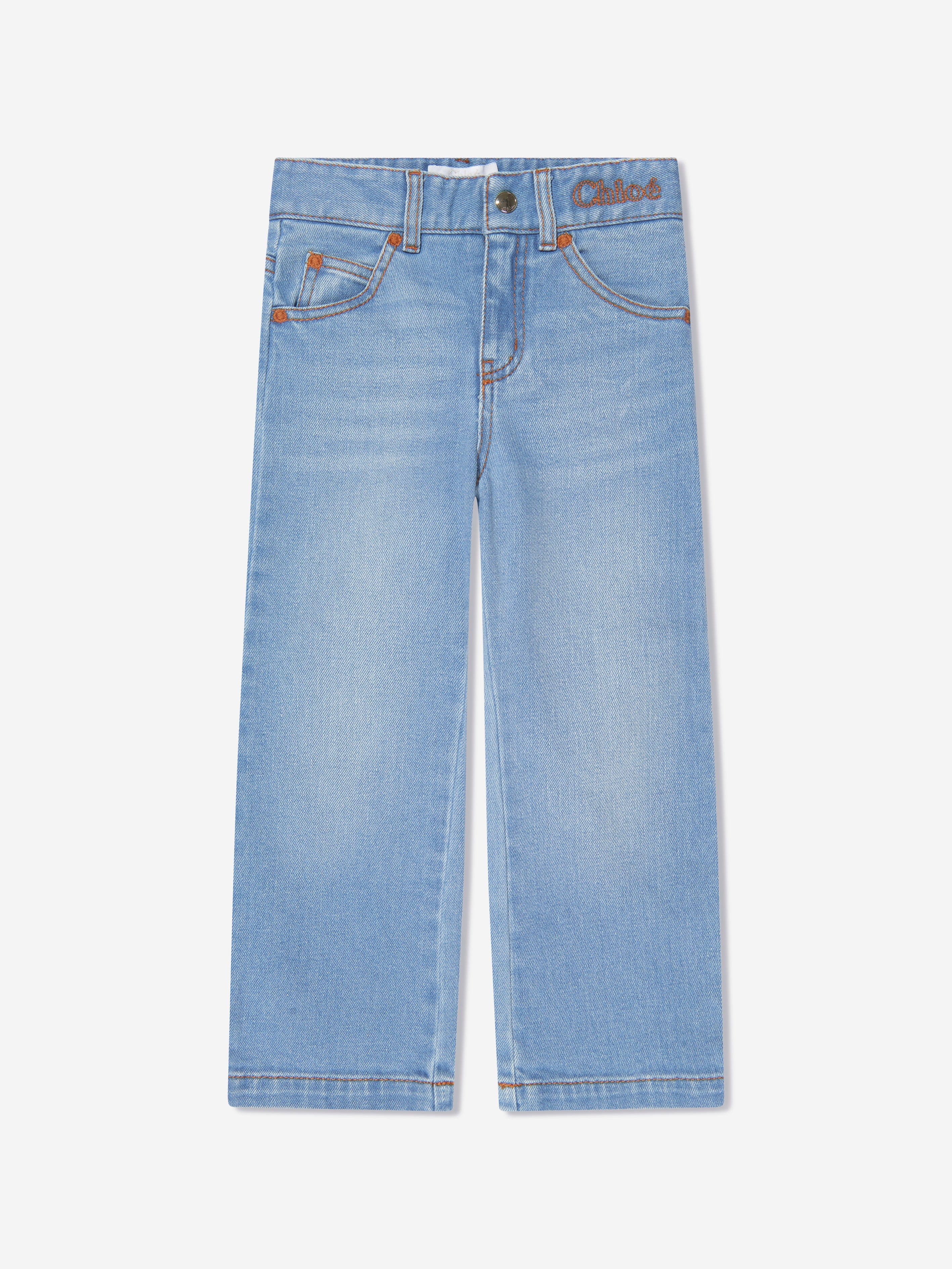 Chloé Girls Organic Cotton Denim Trousers in Blue