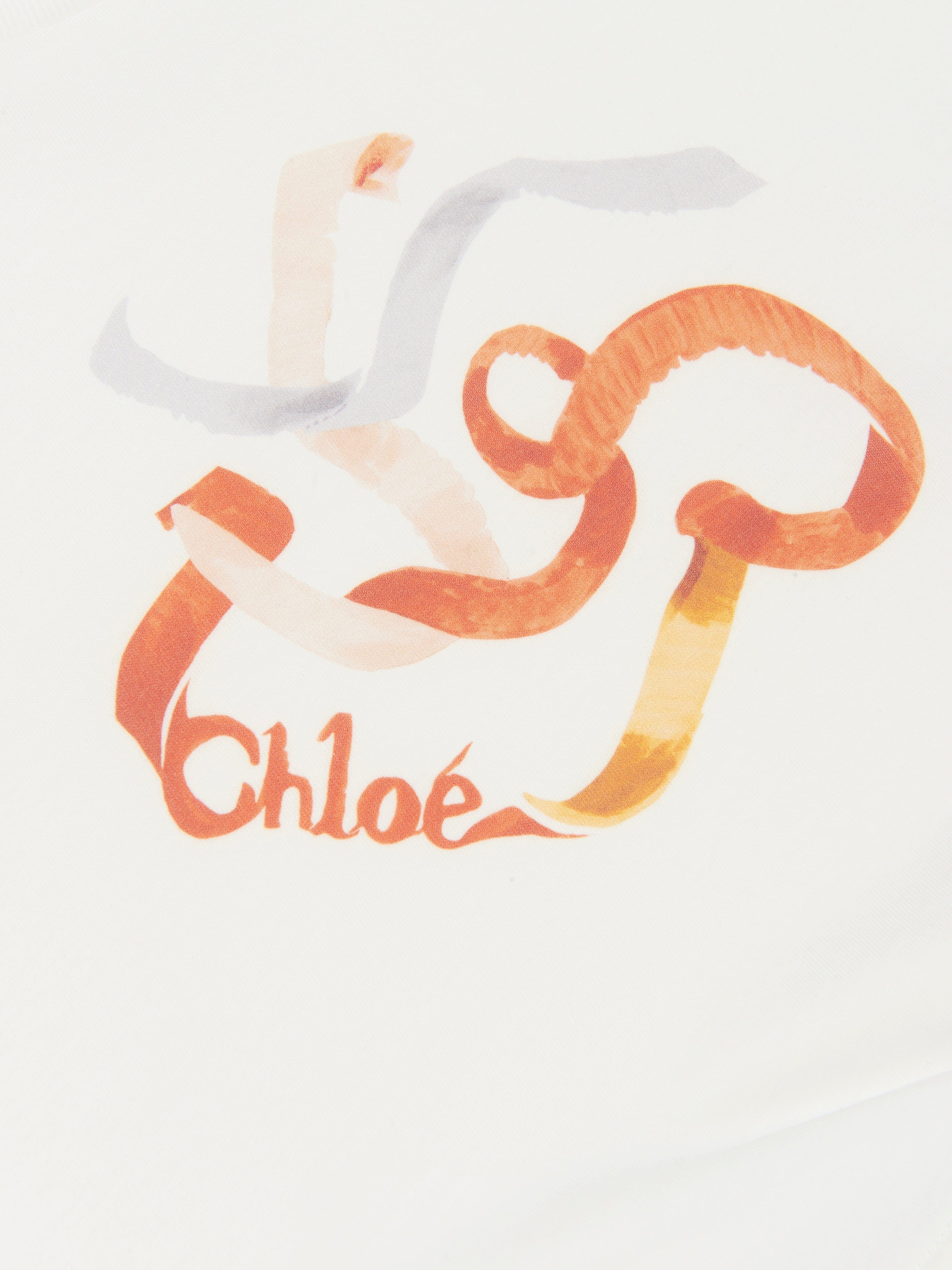 Chloé Girls Organic Cotton Ribbon Print T-Shirt in Ivory