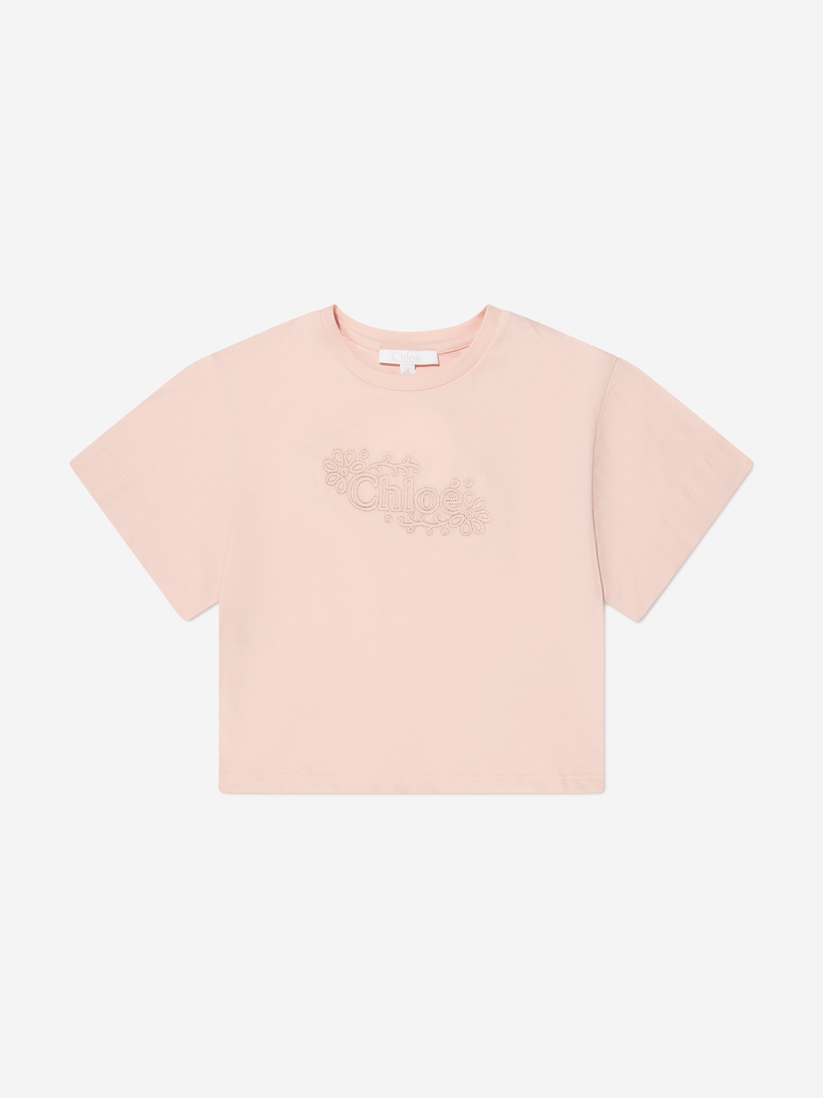 Chloé Girls Organic Cotton Cropped T-Shirt in Pink