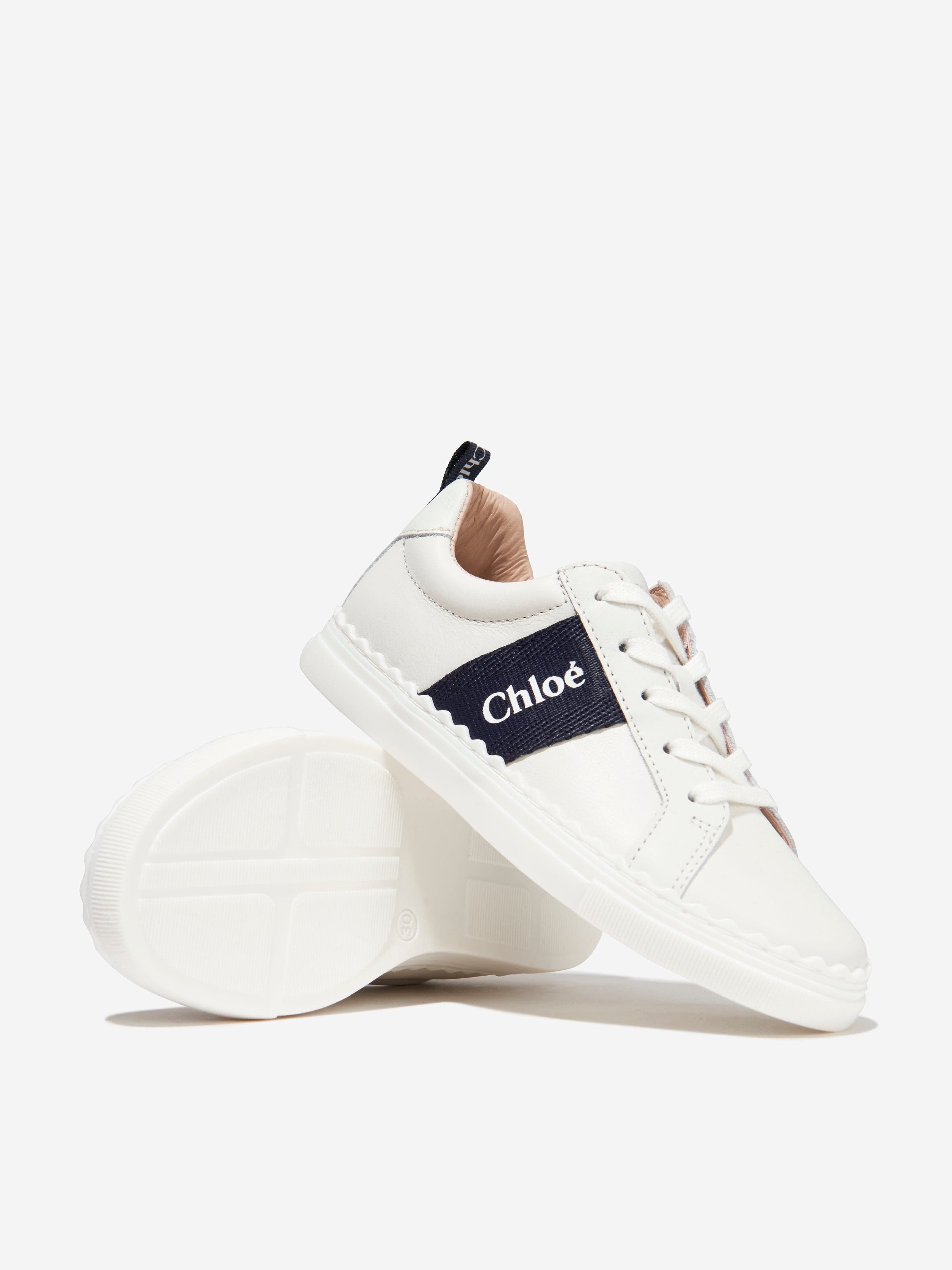 Chloé Girls Leather Logo Trainers in White