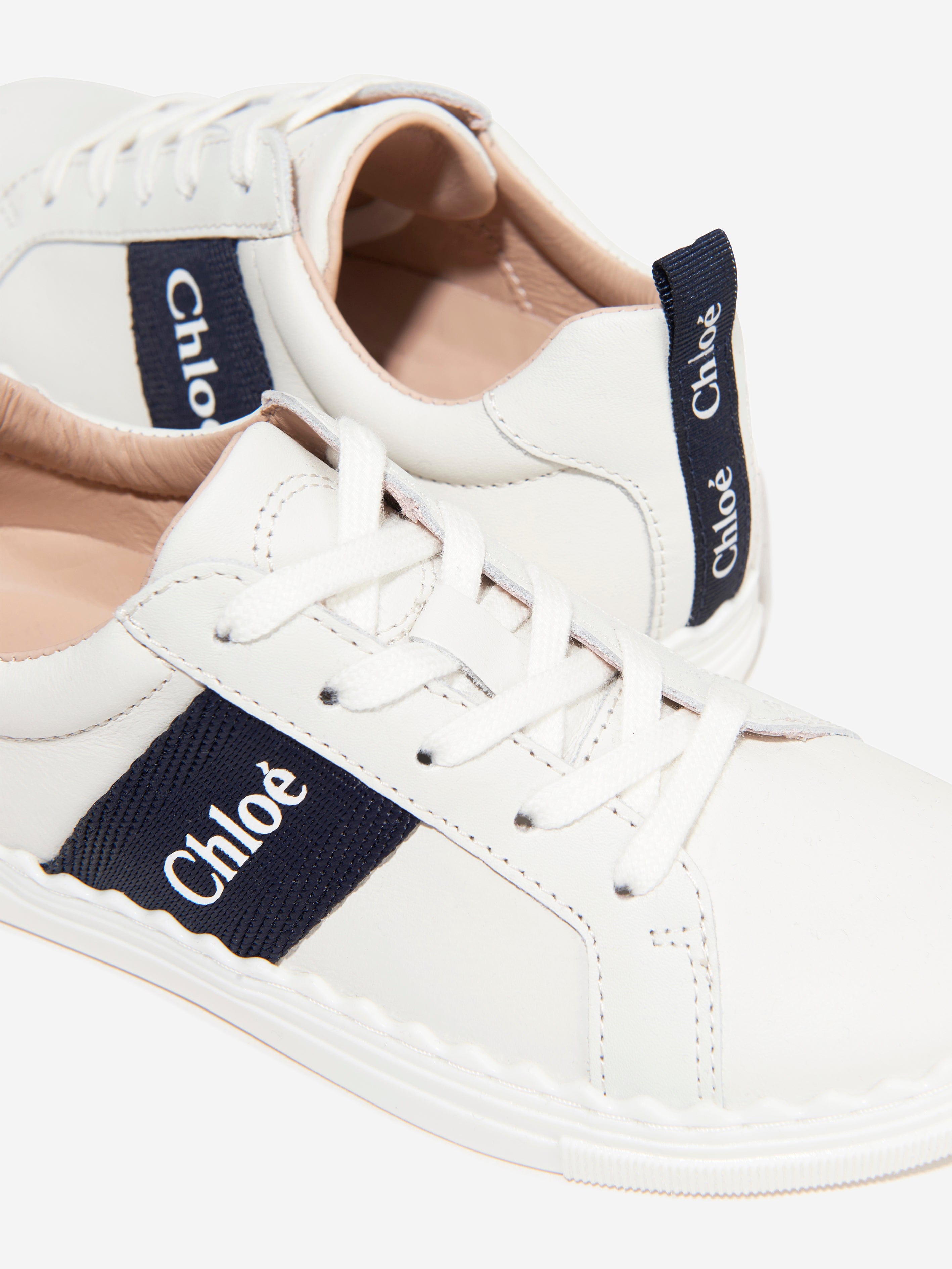 Chloé Girls Leather Logo Trainers in White