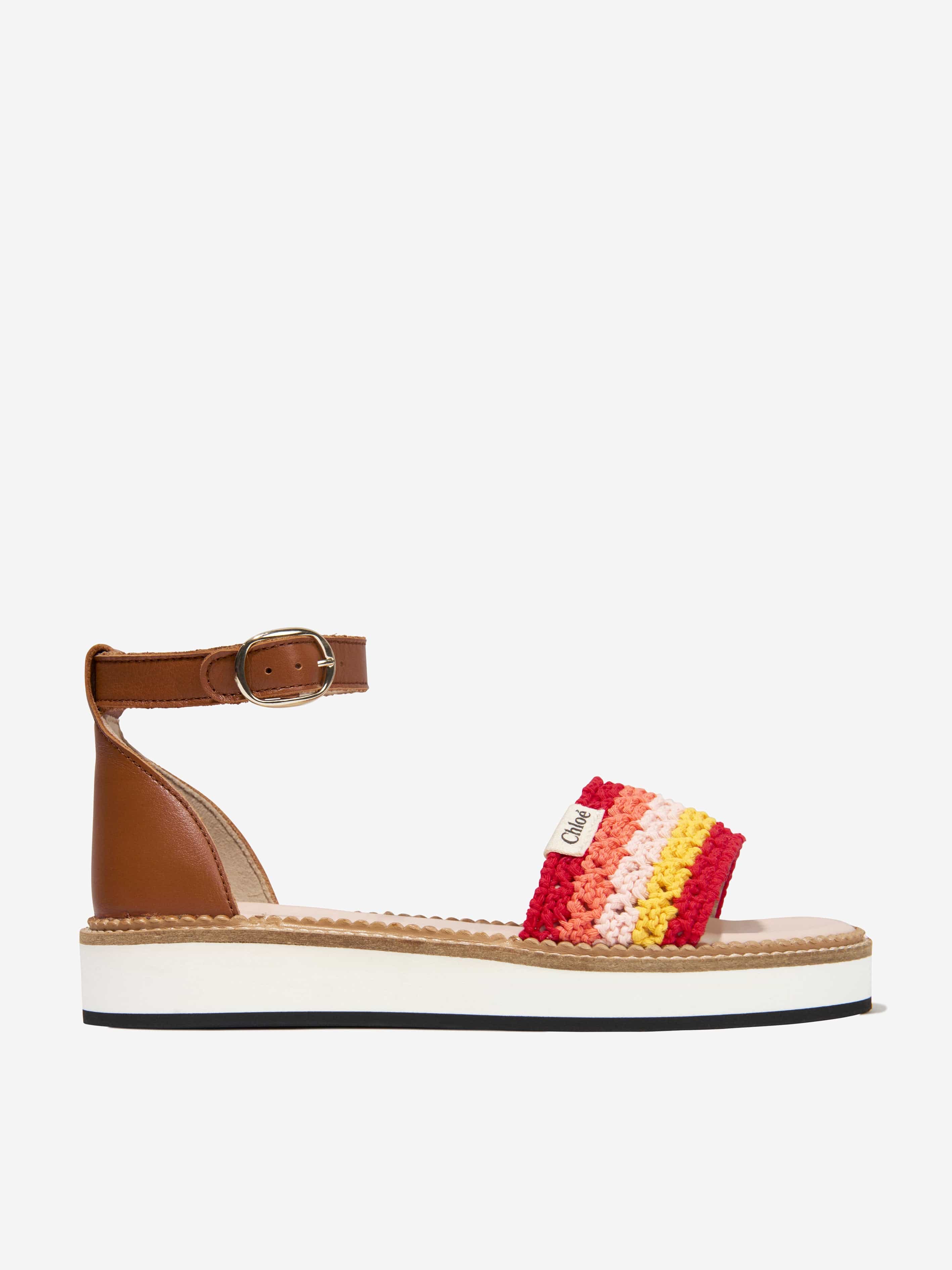 Chloé Girls Leather Crocheted Sandals in Multicolour