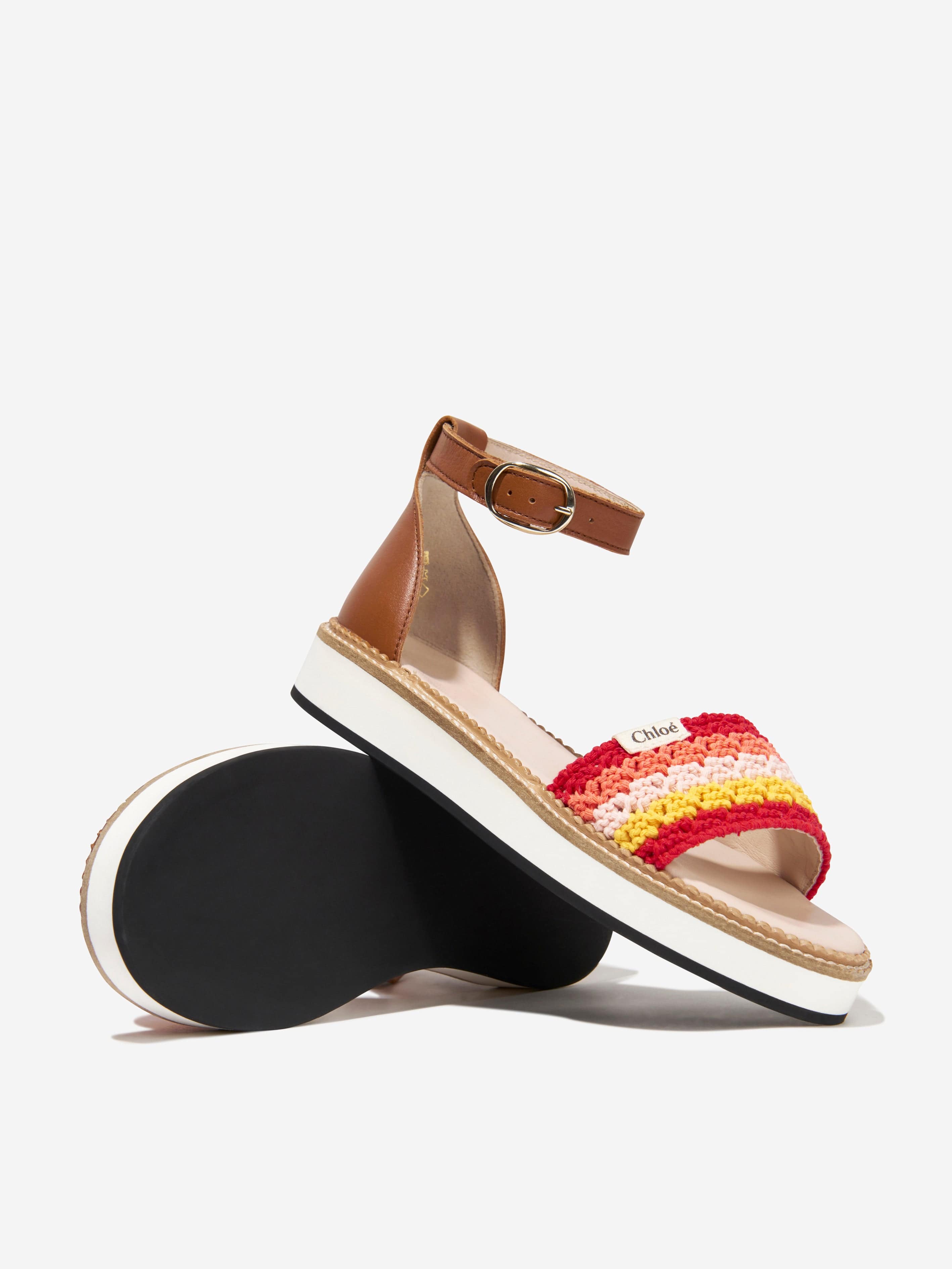 Chloé Girls Leather Crocheted Sandals in Multicolour