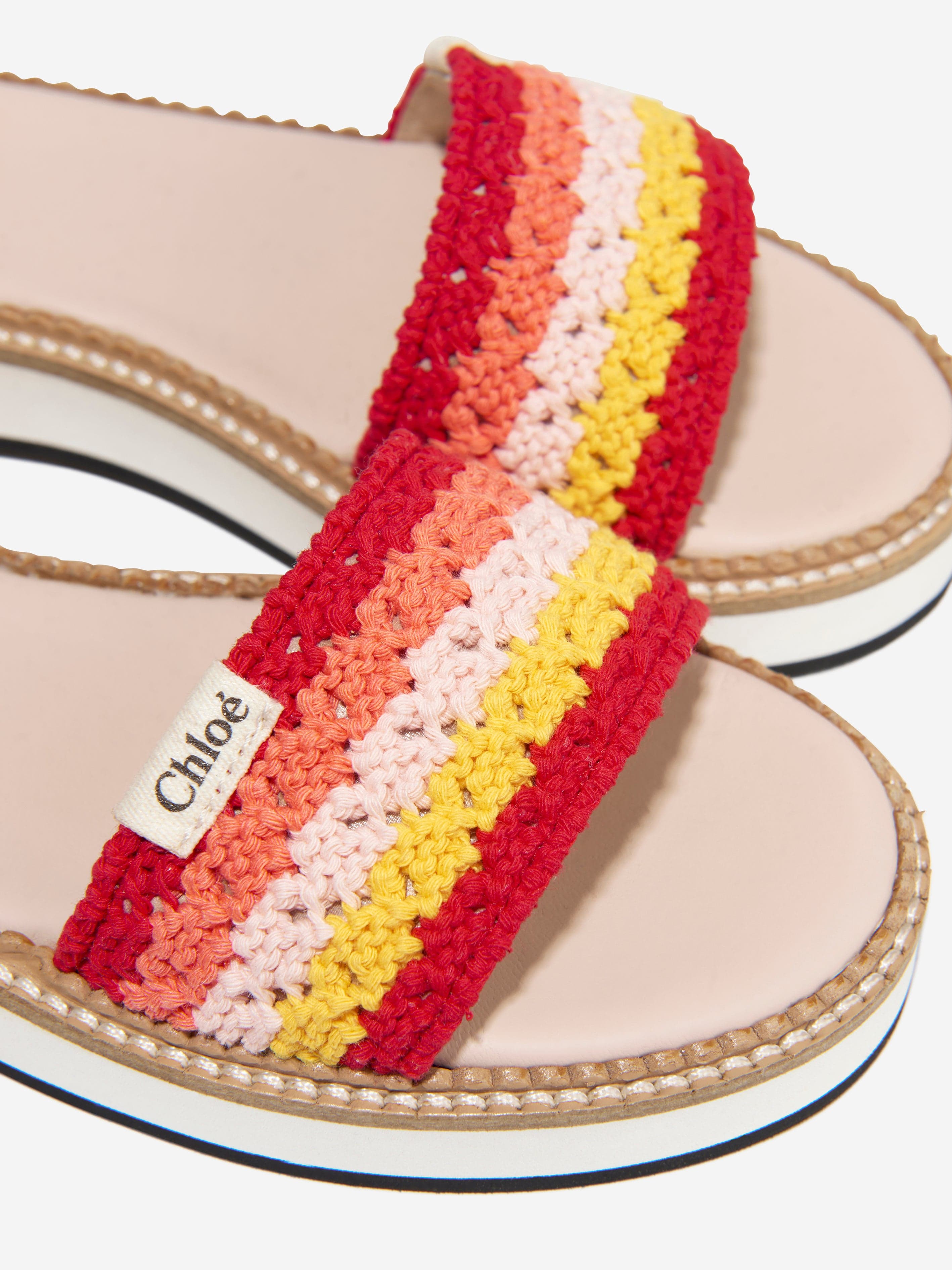 Chloé Girls Leather Crocheted Sandals in Multicolour