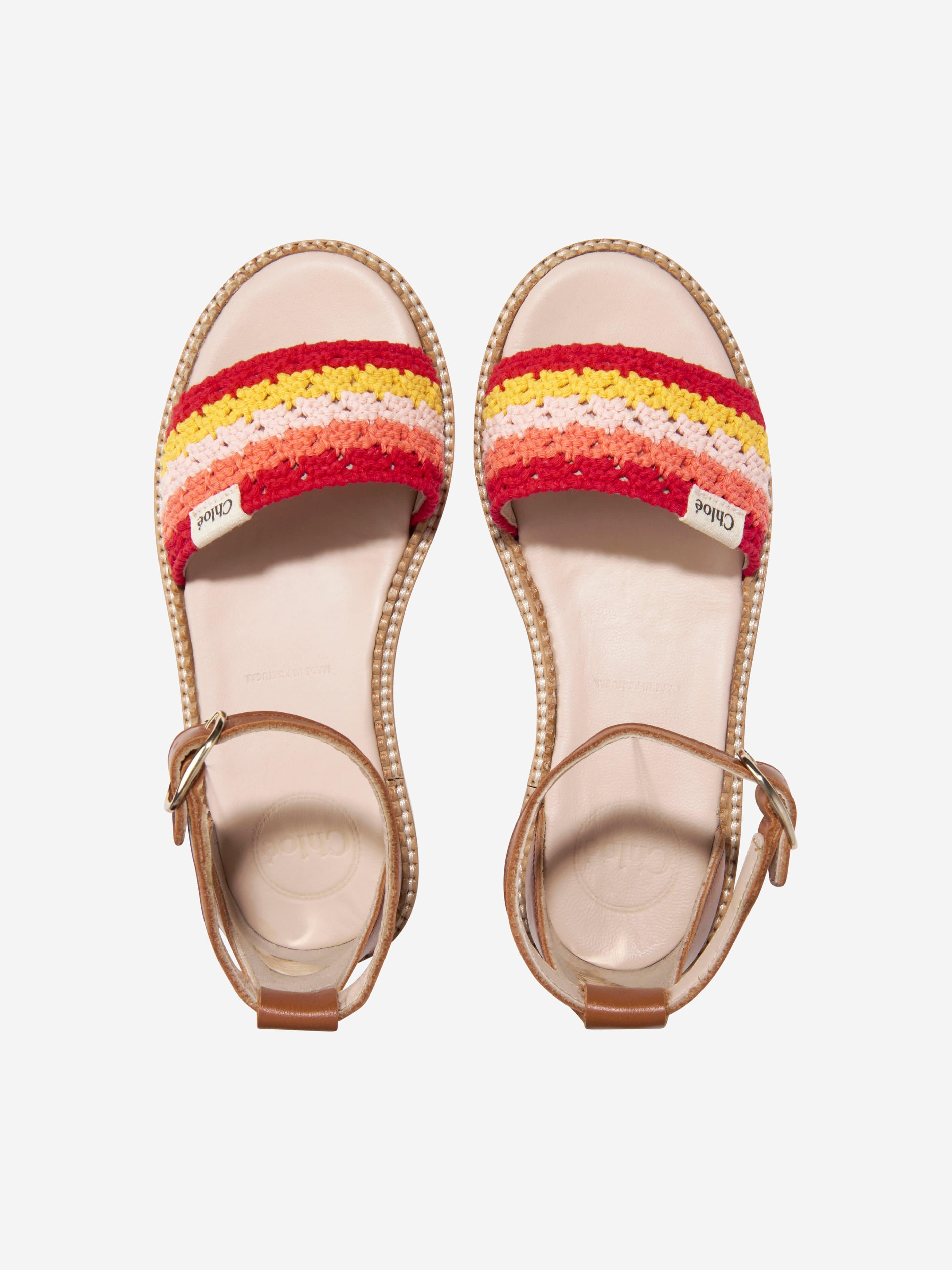 Chloé Girls Leather Crocheted Sandals in Multicolour