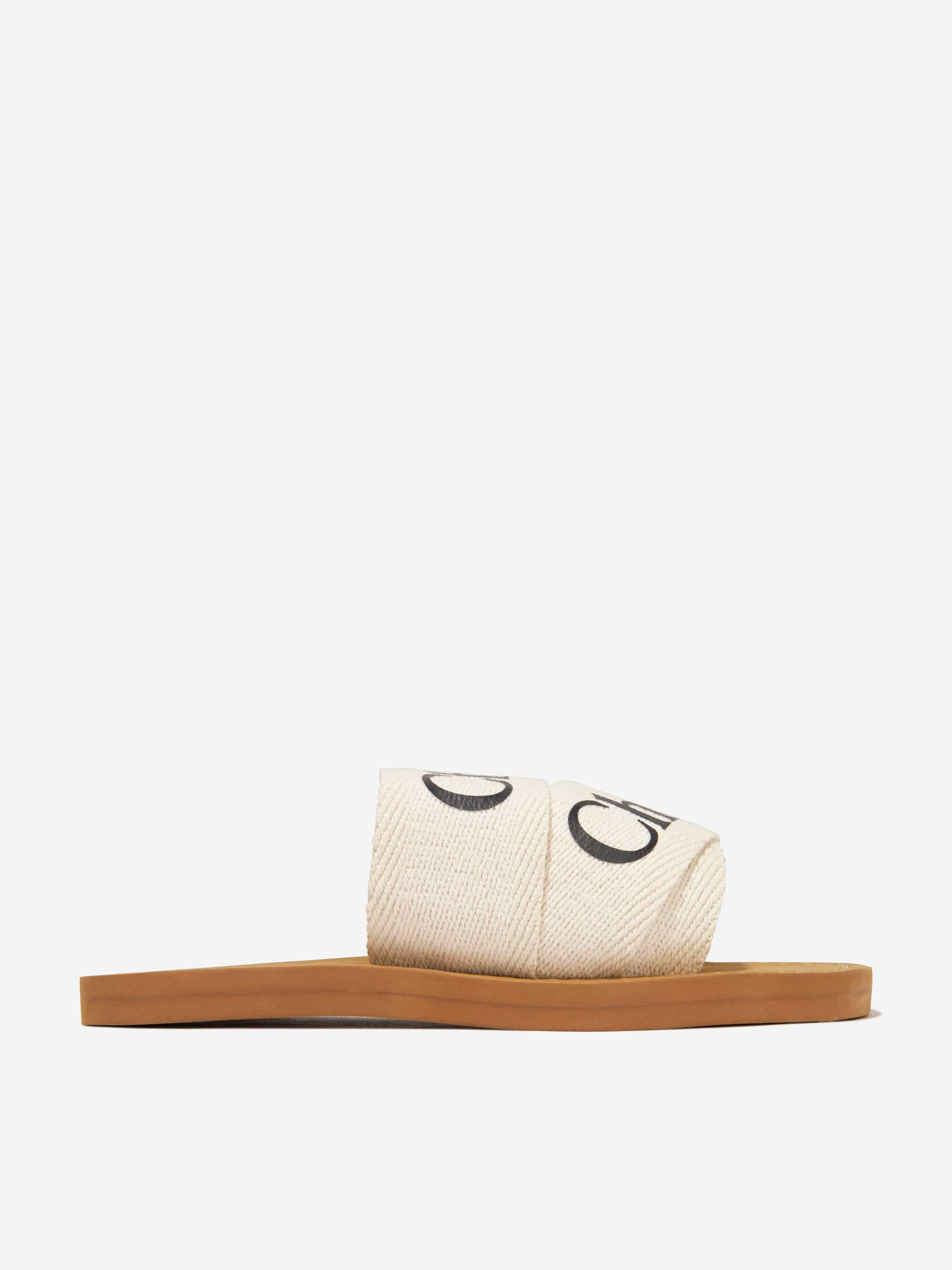 Chloé Girls Textile Sliders In Ivory