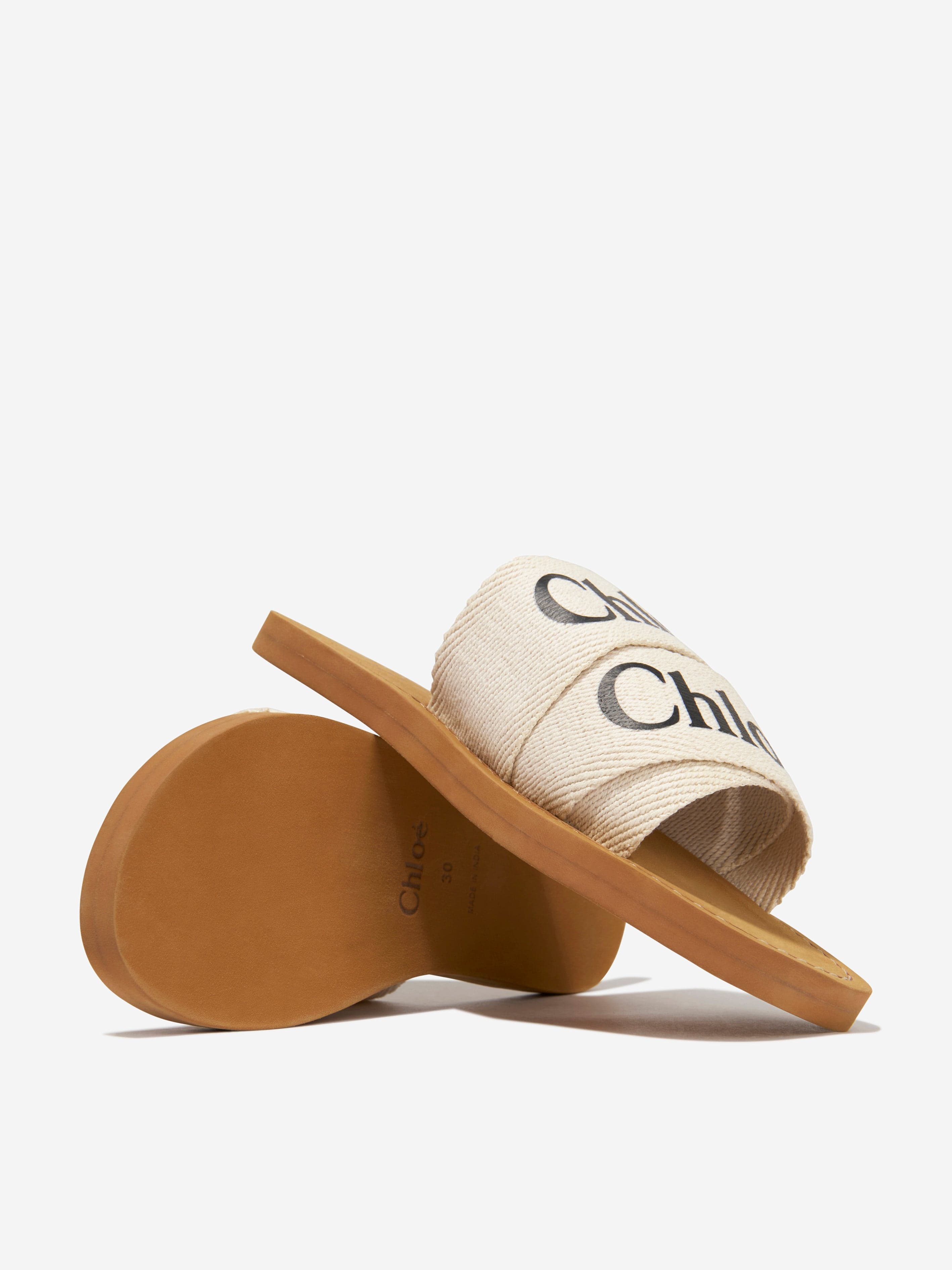 Chloé Girls Textile Sliders In Ivory