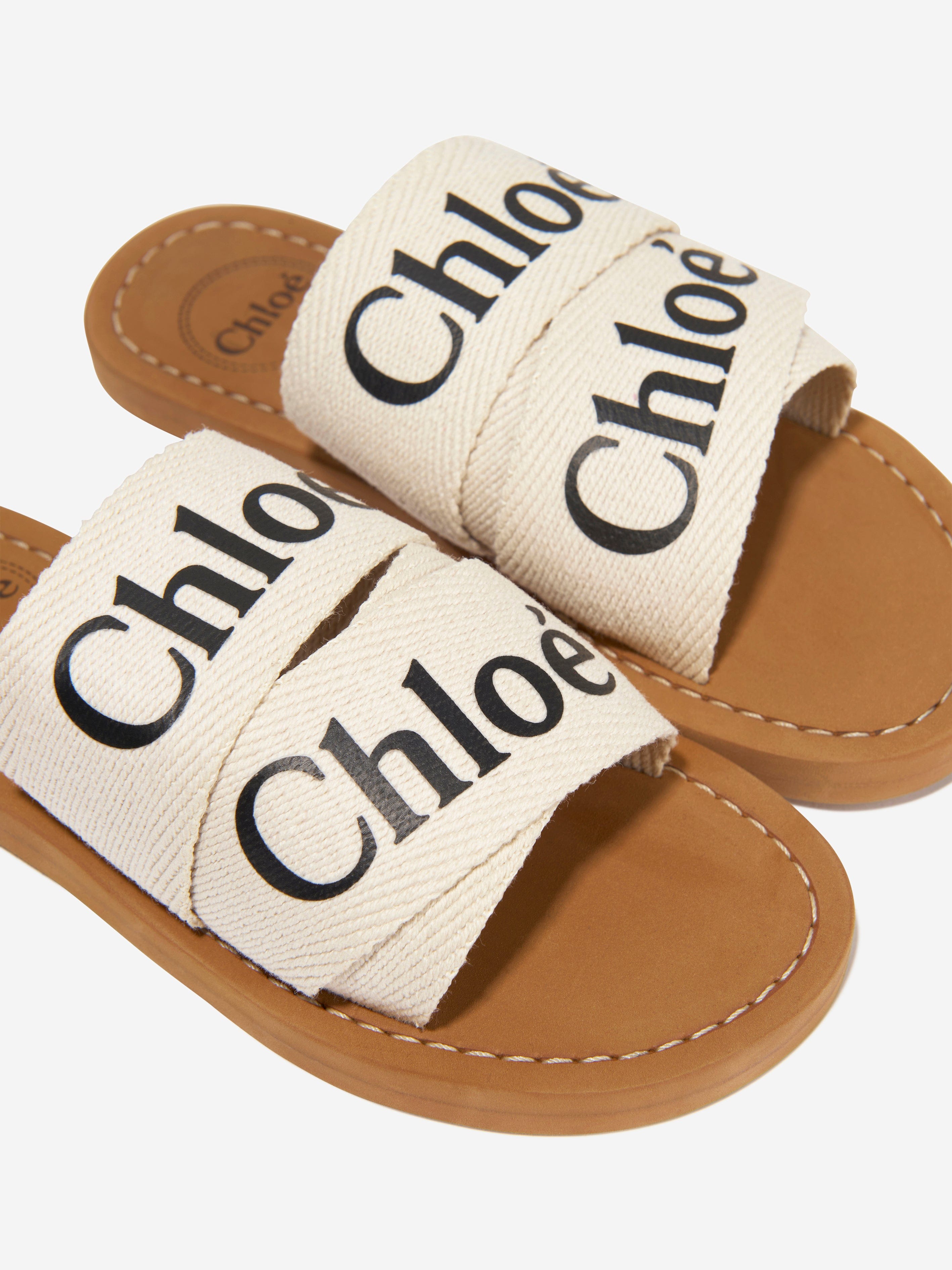 Chloé Girls Textile Sliders In Ivory