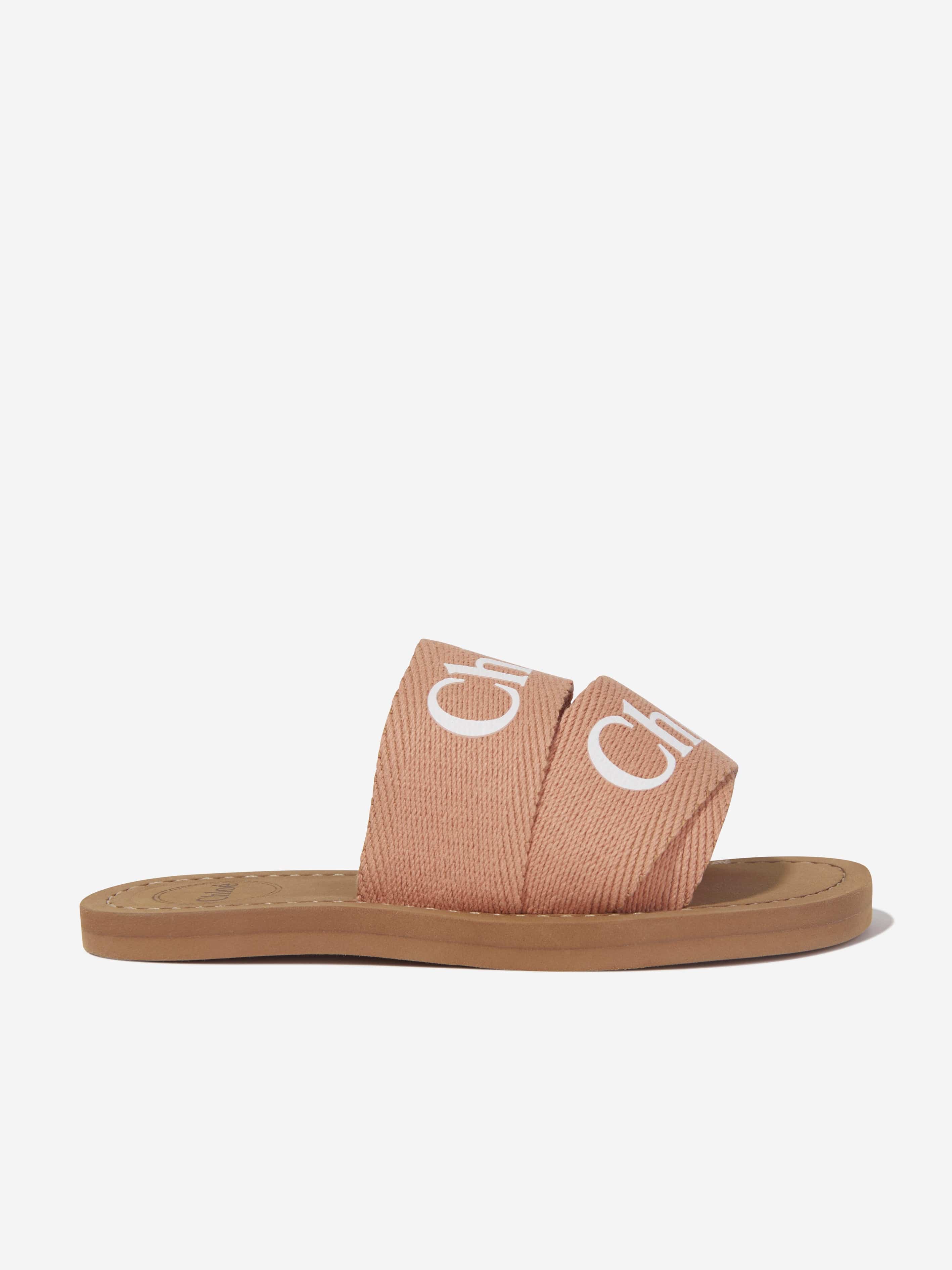 Chloé Girls Textile Sliders In Brown