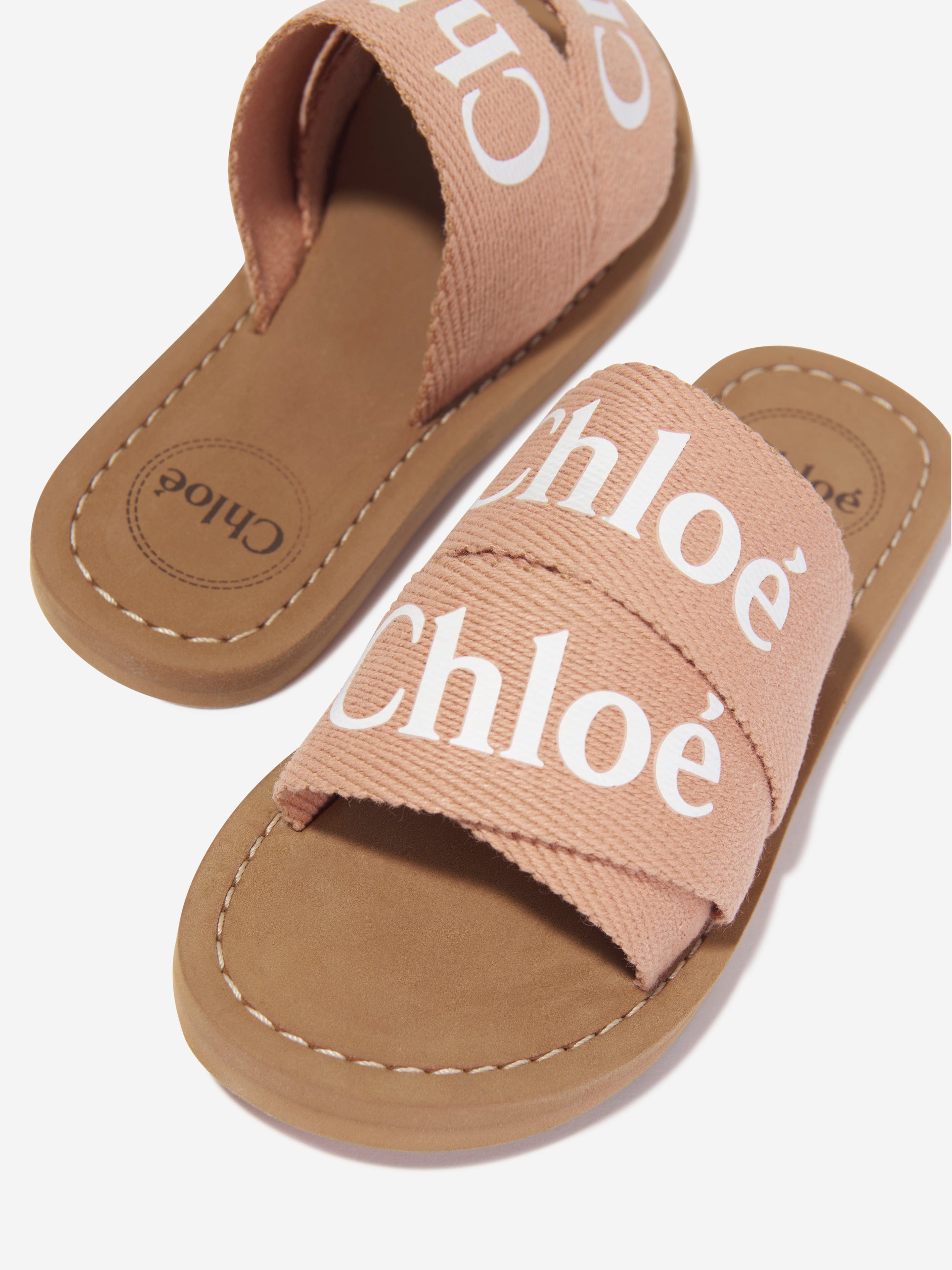 Chloé Girls Textile Sliders In Brown