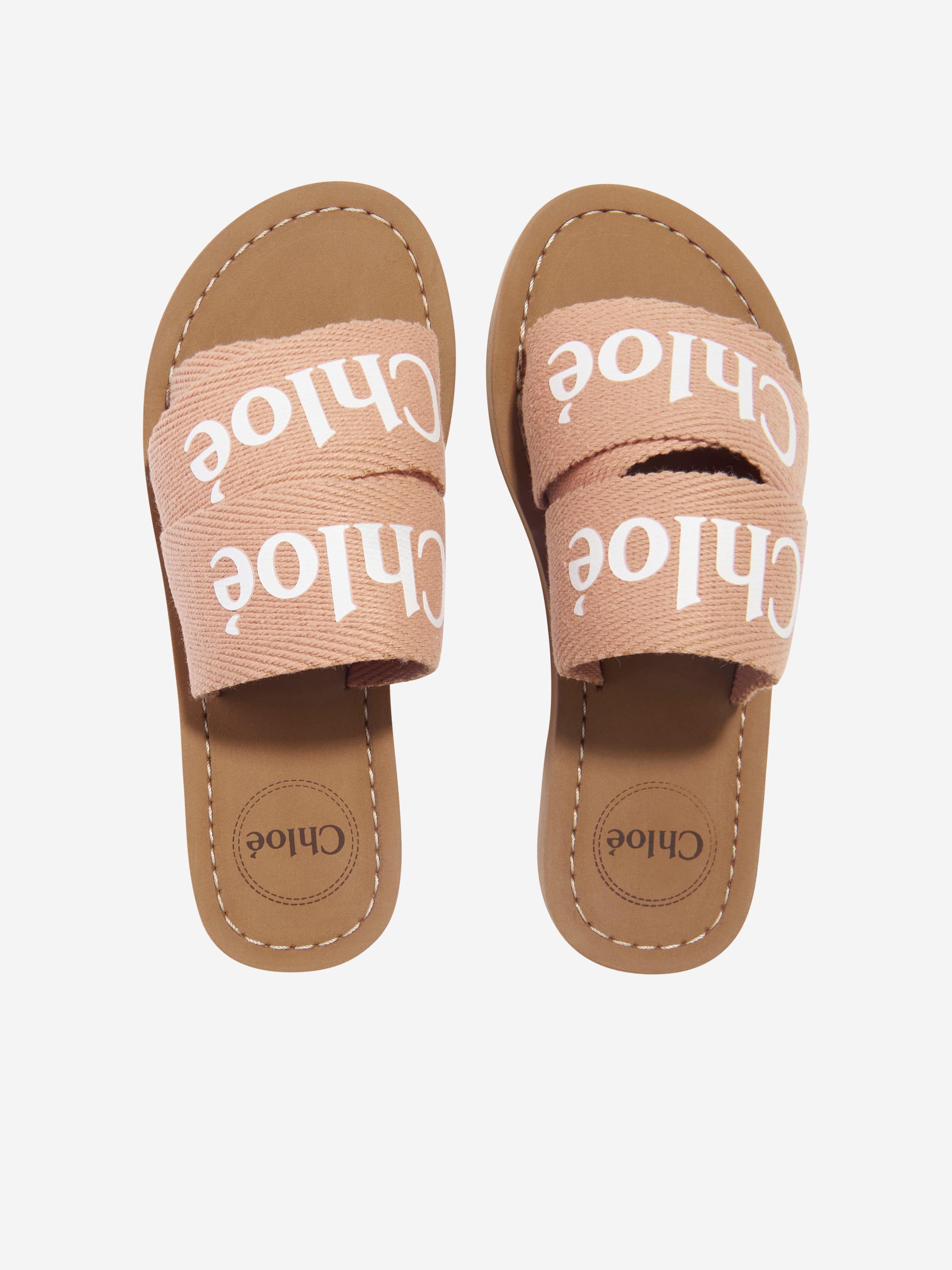 Chloé Girls Textile Sliders In Brown