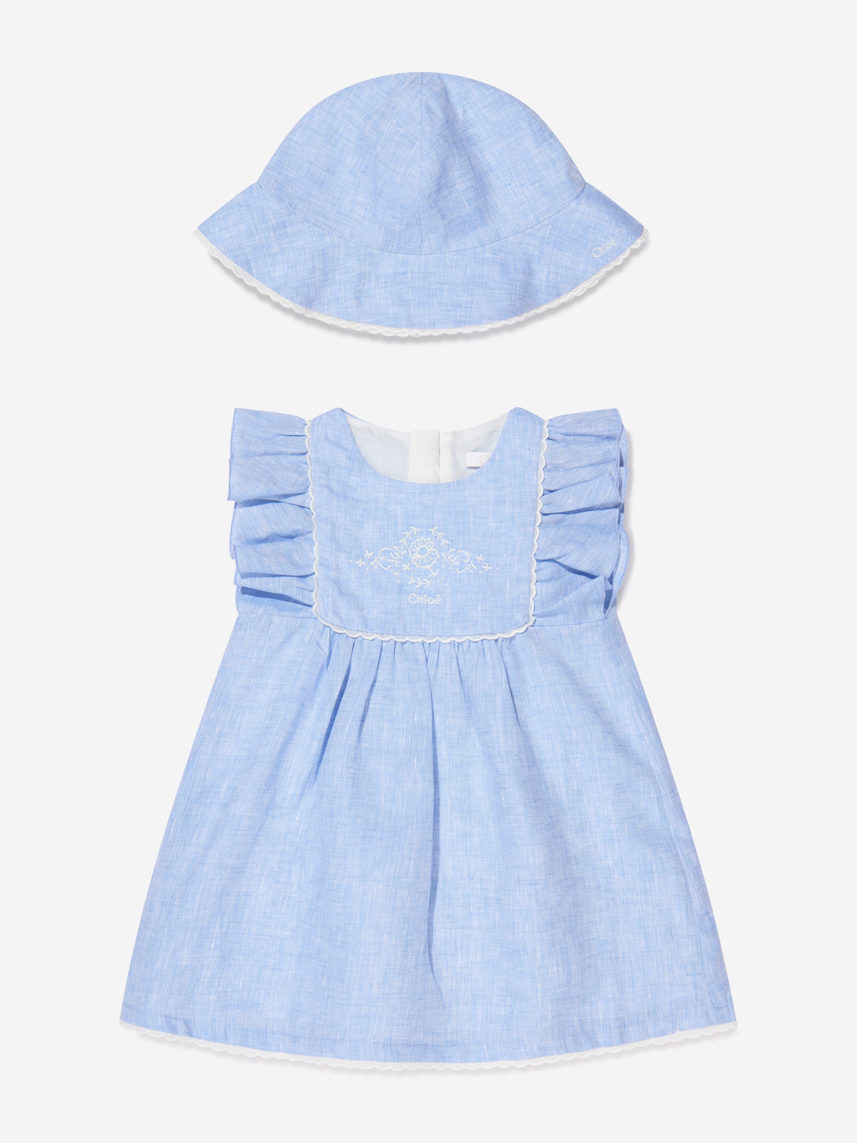 Chloé Baby Girls Chambray Dress With Hat in Blue